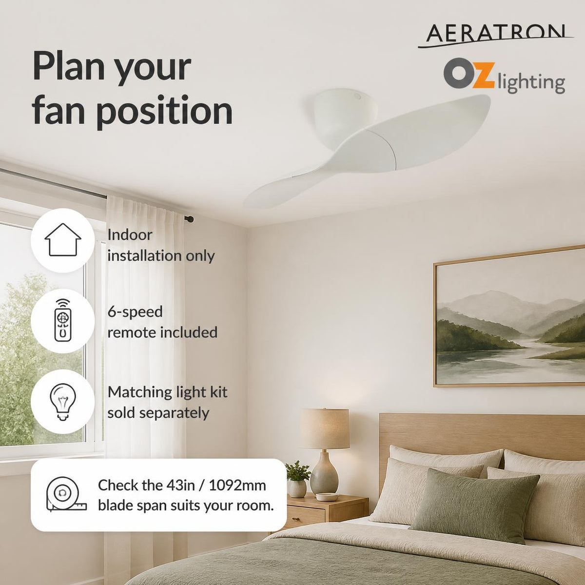 Aeratron AE2+ DC Ceiling Fan - 43" 1092mm 2 Blade-Aeratron-Ozlighting.com.au