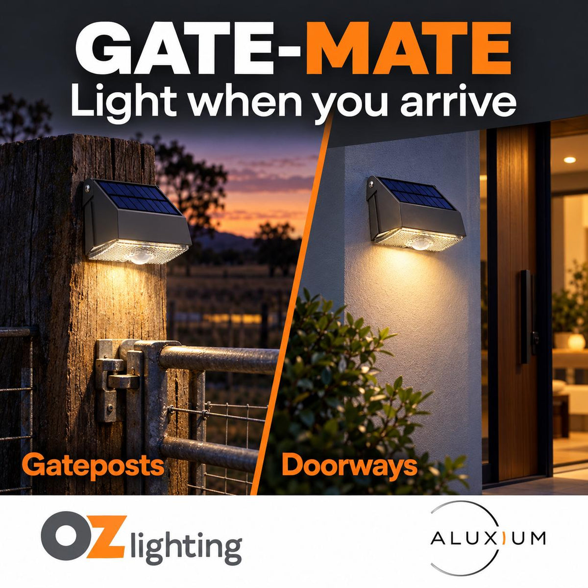Aluxium GATE-MATE Solar Light - PIR Motion Sensor, CCT Adjustable, IP54-Aluxium-Ozlighting.com.au