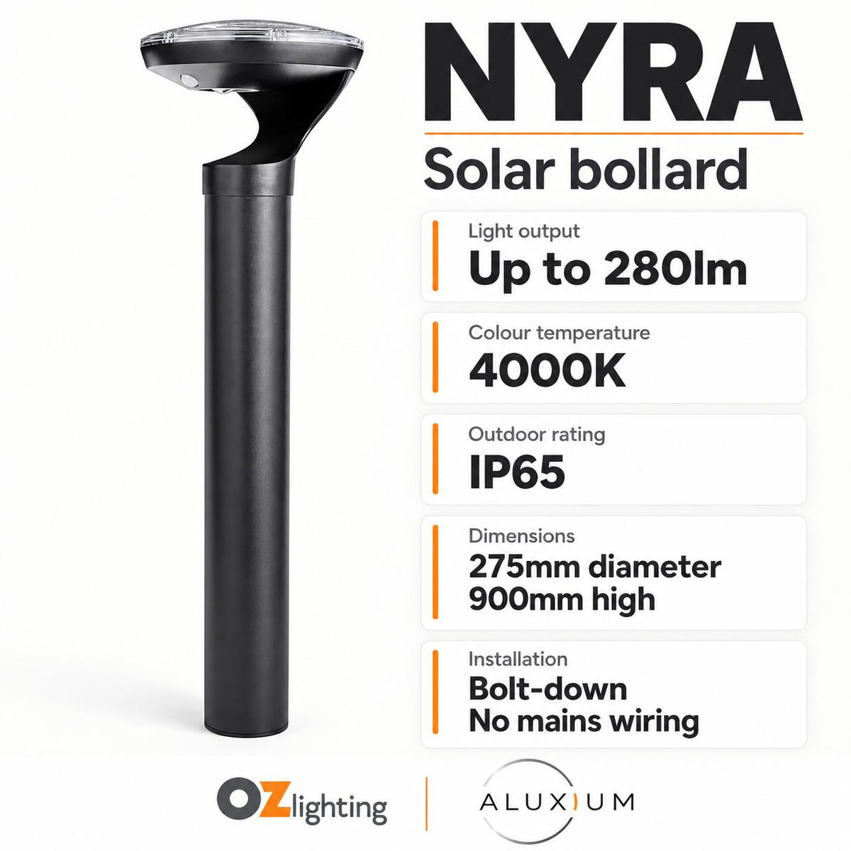 Aluxium NYRA Solar Bollard Light-Aluxium-Ozlighting.com.au