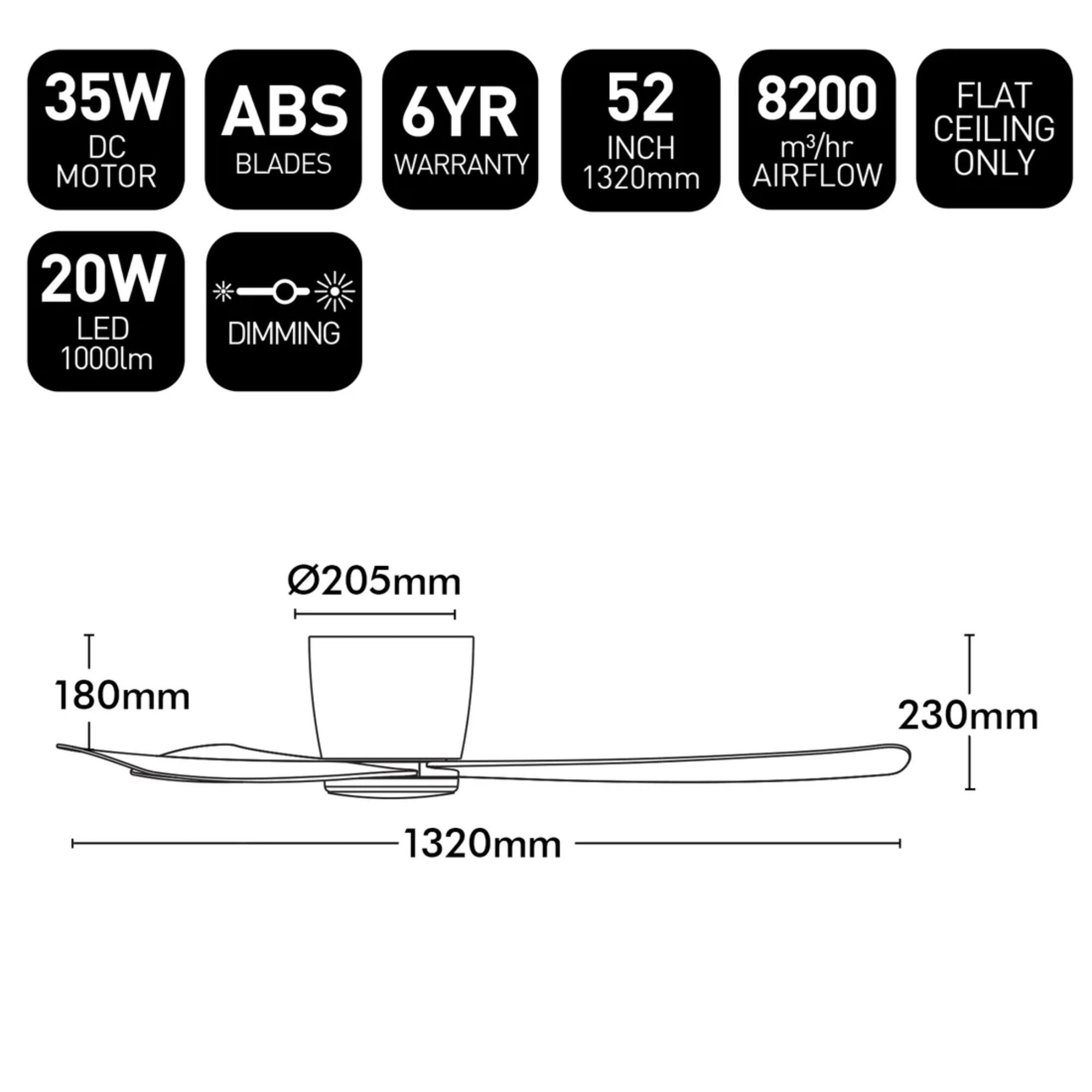 Brilliant COSTA - 52" Low Profile DC Ceiling Fan with LED Light-Brilliant Lighting-Ozlighting.com.au