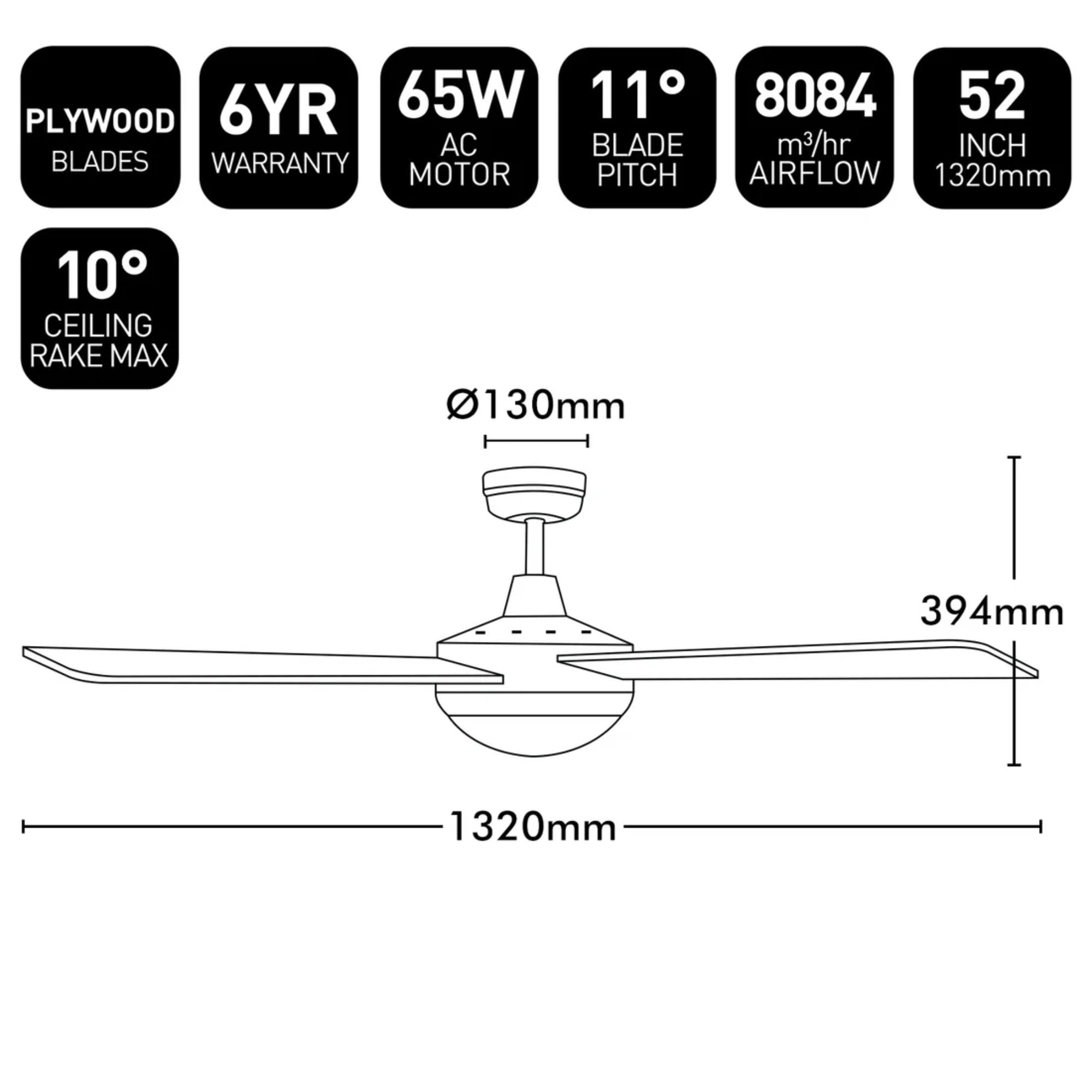 Brilliant TEMPO PLUS - 52" AC Ceiling Fan with LED Light and Remote-Brilliant Lighting-Ozlighting.com.au