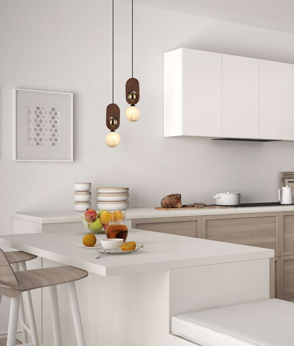 CLA PALTA Pendant - Sandblasted Opal, Wood, Brass-CLA Lighting-Ozlighting.com.au