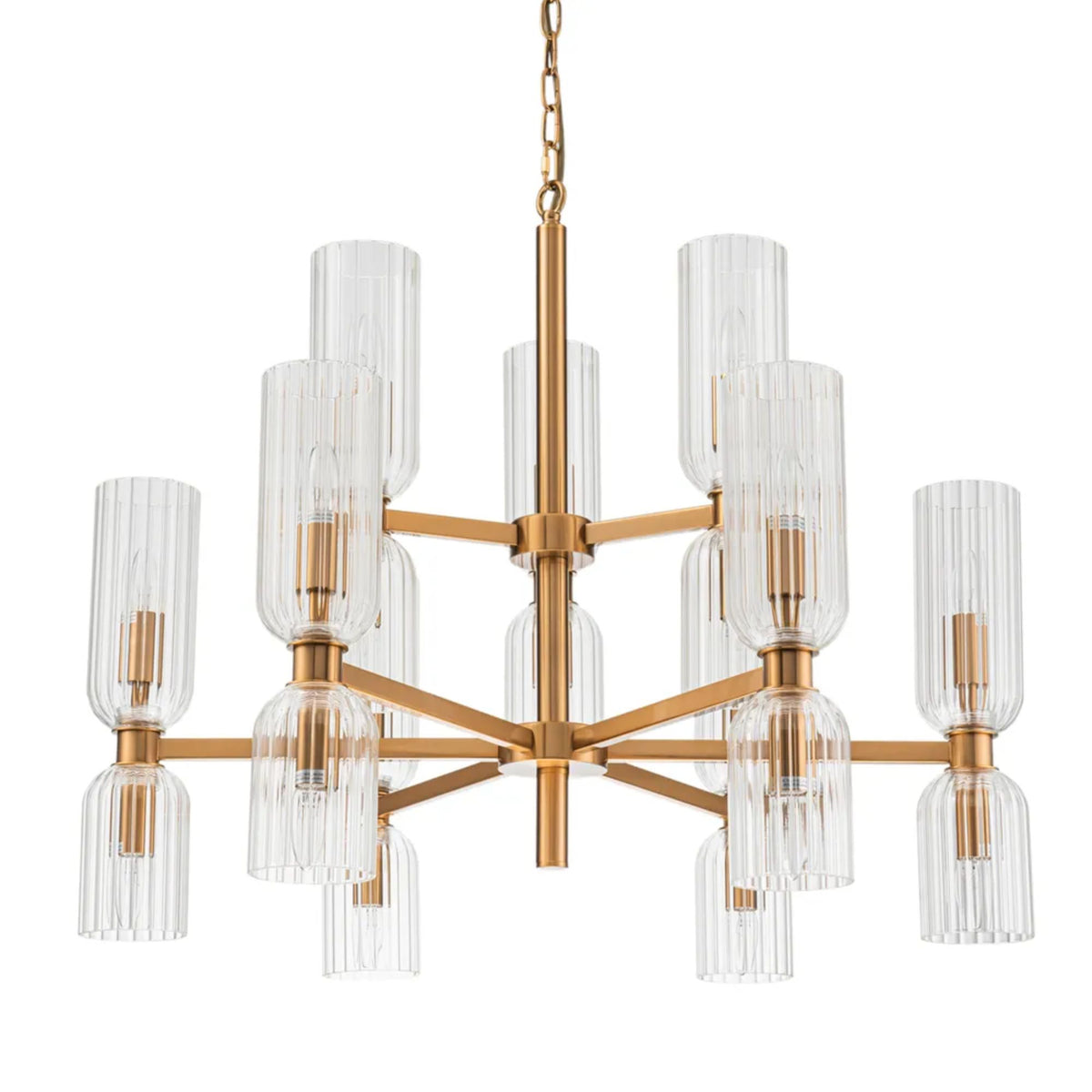 Cafe Lighting HEPBURN Chandelier Ribbed Glass Brushed Brass-Cafe Lighting-Ozlighting.com.au