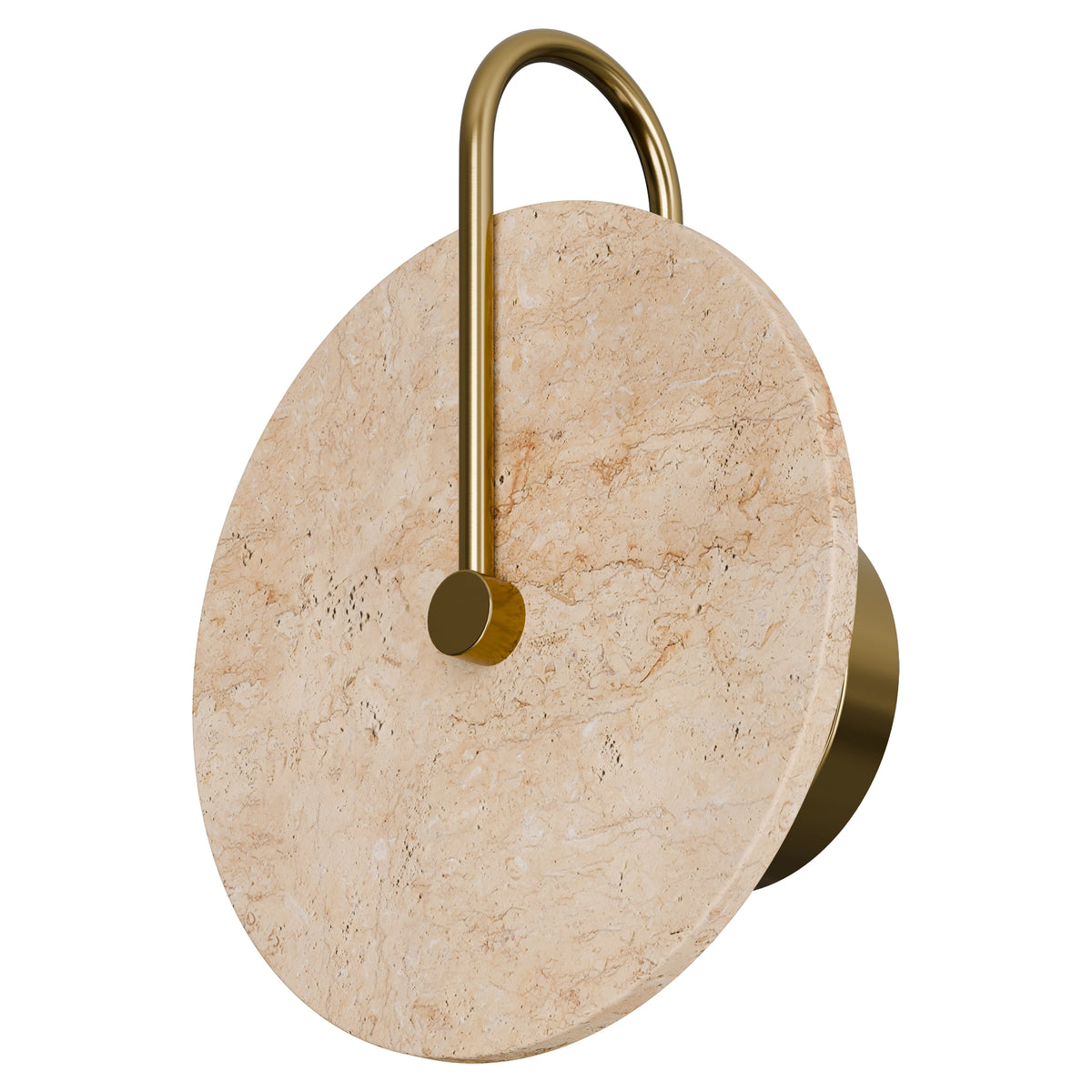 Calibo Orville Travertine LED Wall Light - 250mm Round Disc, Brass Handle, Beige-Calibo-Ozlighting.com.au