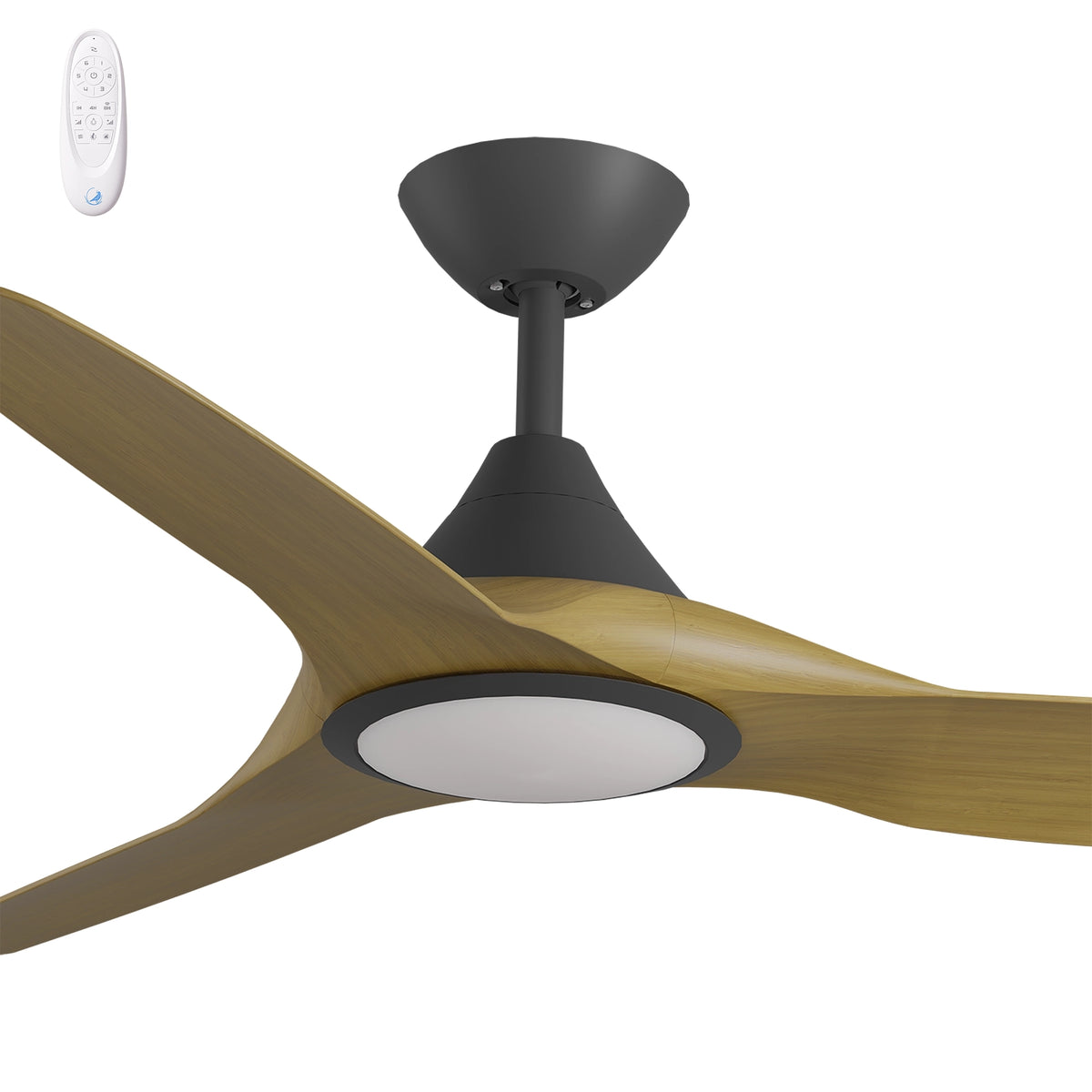 Calibo Smart CloudFan 52" (1300mm) ABS DC Ceiling Fan with 20W CCT LED Light and Remote - Black & Teak-Calibo-Ozlighting.com.au