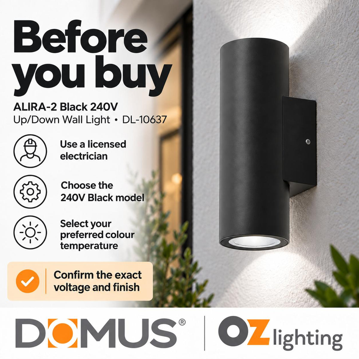 Domus ALIRA-2 Up/Down Wall Light - 240V, IP65-Domus Lighting-Ozlighting.com.au
