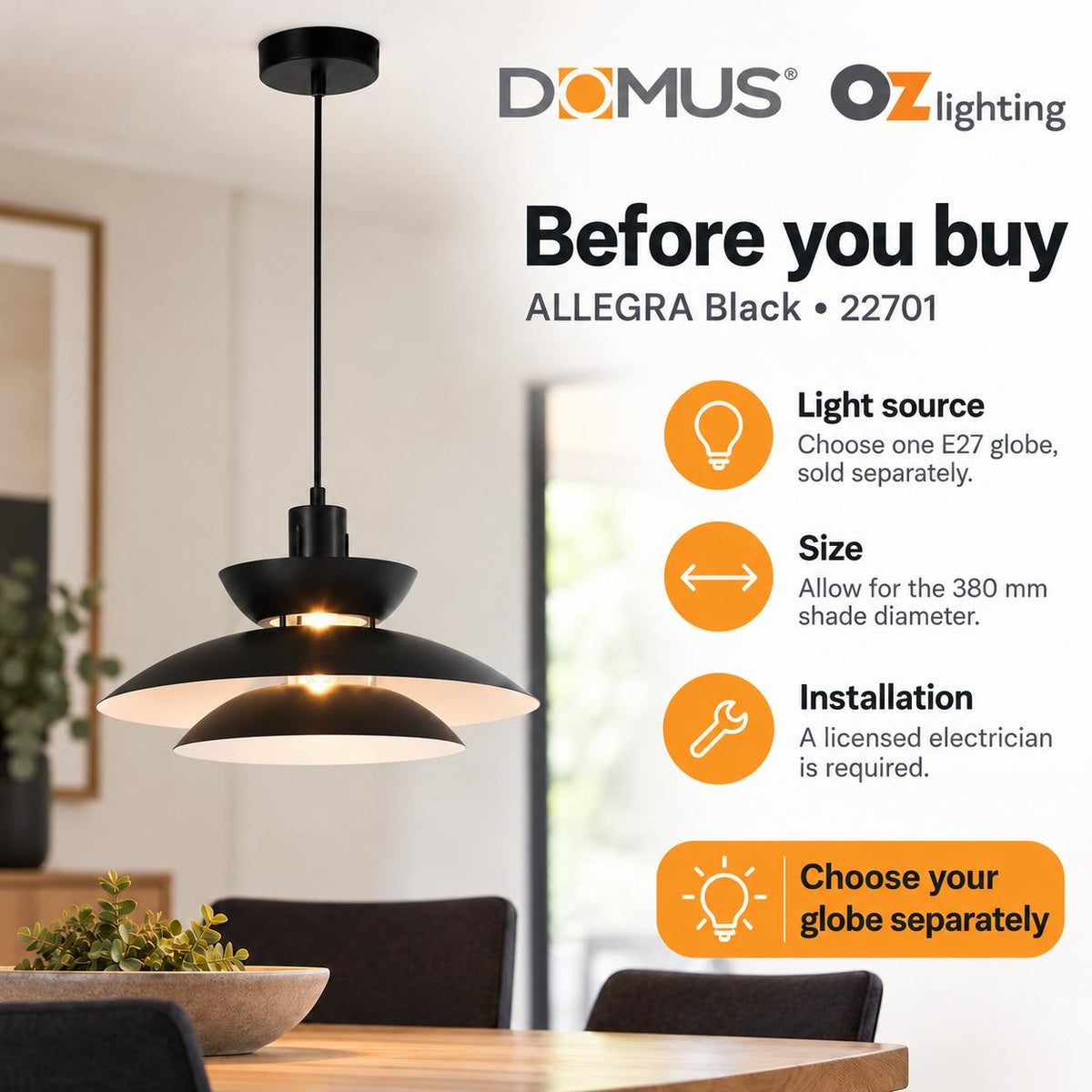 Domus ALLEGRA-PDT Pendant - 1 Light-Domus Lighting-Ozlighting.com.au