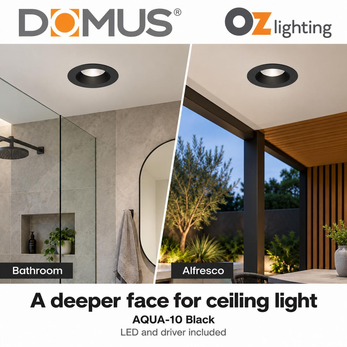 Domus AQUA-10-TRIO LED Downlight - 10W, Tri-Colour, Dimmable, IP65, Deep Face-Domus Lighting-Ozlighting.com.au