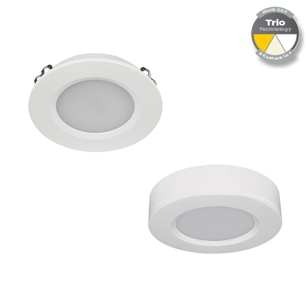 Domus ASTRA-TRIO LED Cabinet Light - 3.6W, 12V, Tri-Colour, Colour Switchable, Recessed, Surface Mounted - DRIVER REQUIRED-Domus Lighting-Ozlighting.com.au