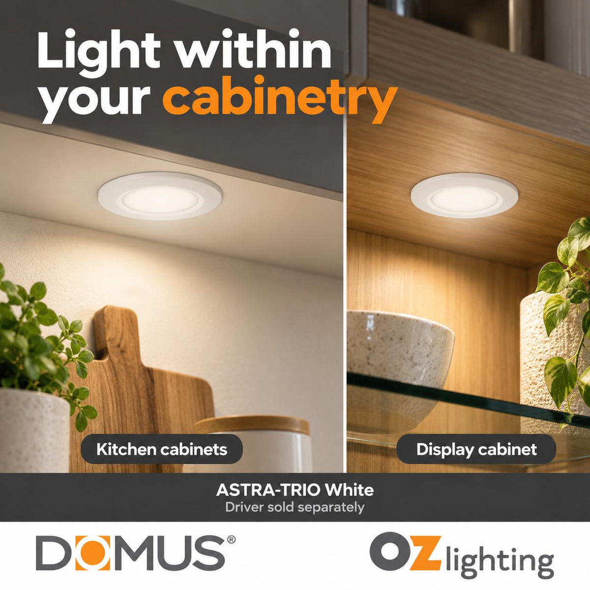 Domus ASTRA-TRIO LED Cabinet Light - 3.6W, 12V, Tri-Colour, Colour Switchable, Recessed, Surface Mounted - DRIVER REQUIRED-Domus Lighting-Ozlighting.com.au