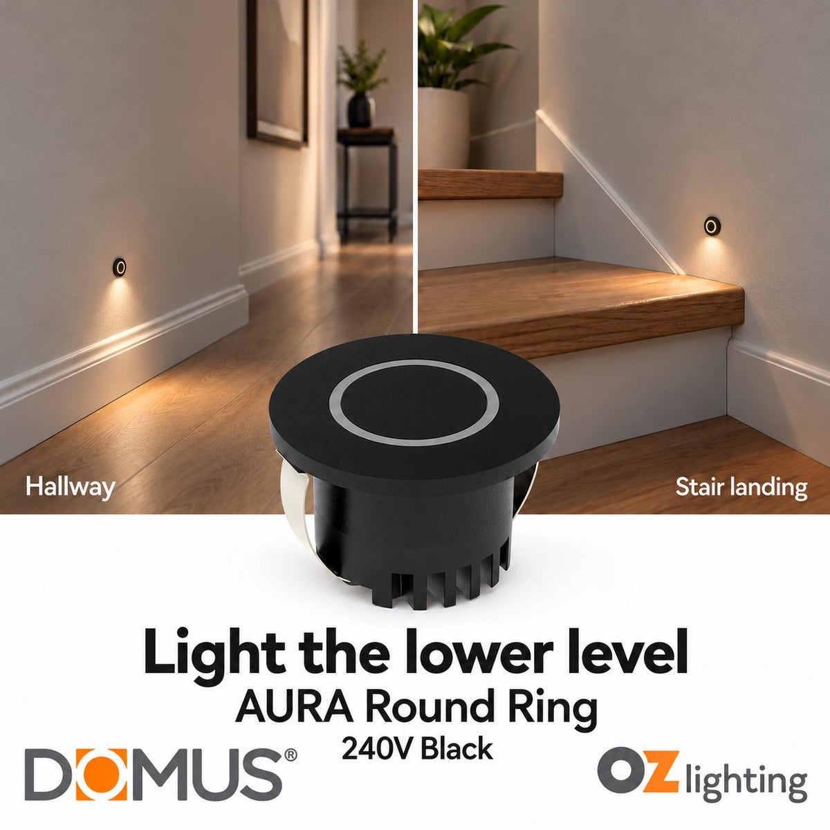 Domus AURA-240V-RND-BLK LED Step Light - 3W, 240V, Tri-Colour, IP20, Recessed, Round, 45mm, Black-Domus Lighting-Ozlighting.com.au