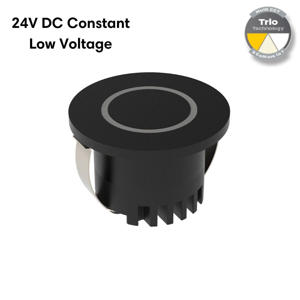 Domus AURA-24V-RND-BLK LED Step Light - 3W, 24V DC, Tri-Colour, IP20, Recessed, Round, 45mm, Black - DRIVER REQUIRED-Domus Lighting-Ozlighting.com.au