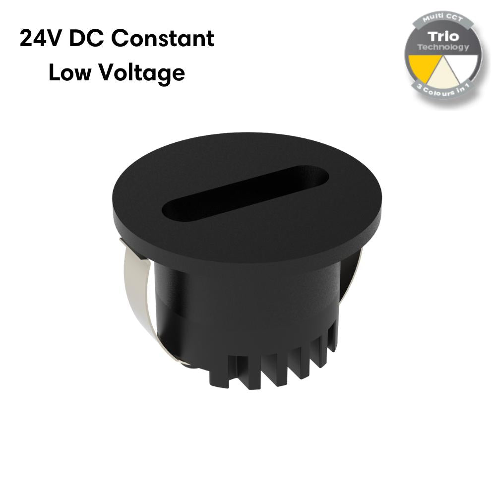 Domus AURA-24V-RND-BLK LED Step Light - 3W, 24V DC, Tri-Colour, IP20, Recessed, Round, 45mm, Black - DRIVER REQUIRED-Domus Lighting-Ozlighting.com.au