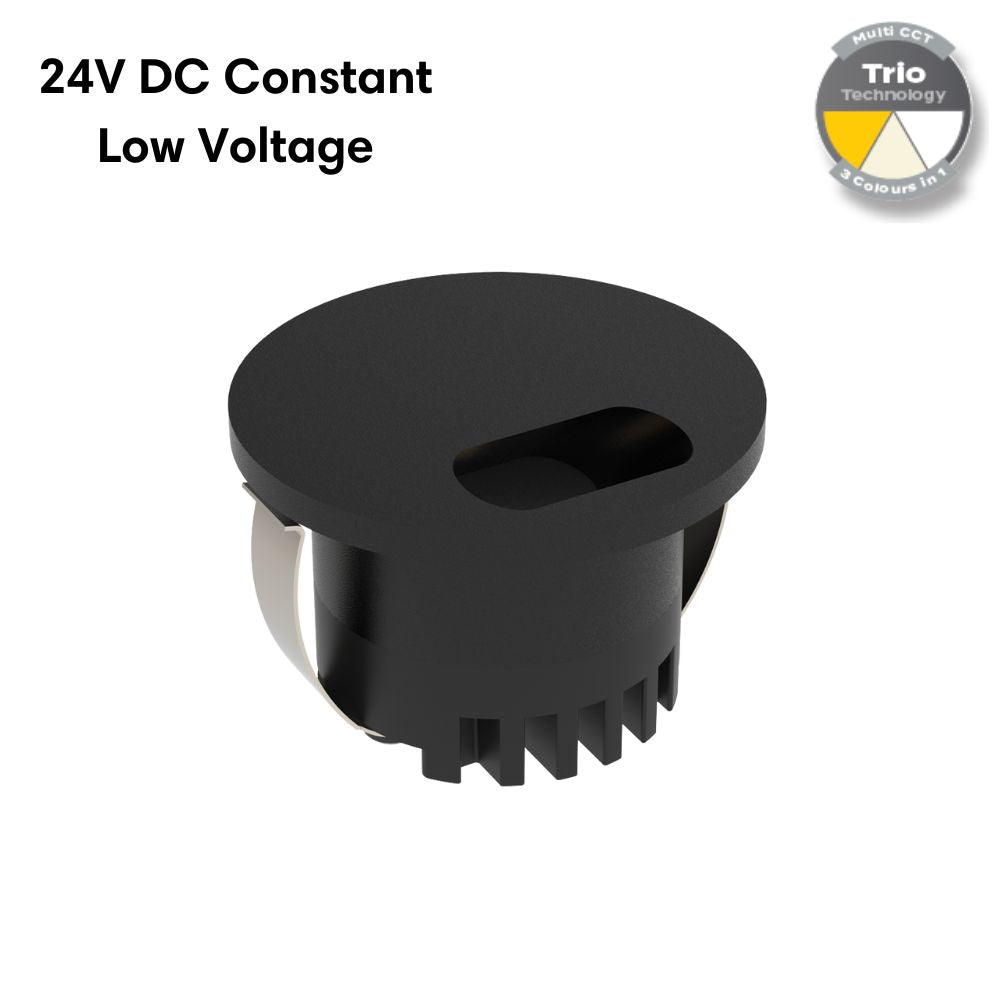 Domus AURA-24V-RND-BLK LED Step Light - 3W, 24V DC, Tri-Colour, IP20, Recessed, Round, 45mm, Black - DRIVER REQUIRED-Domus Lighting-Ozlighting.com.au