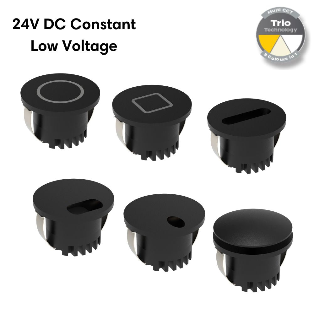 Domus AURA-24V-RND-BLK LED Step Light - 3W, 24V DC, Tri-Colour, IP20, Recessed, Round, 45mm, Black - DRIVER REQUIRED-Domus Lighting-Ozlighting.com.au