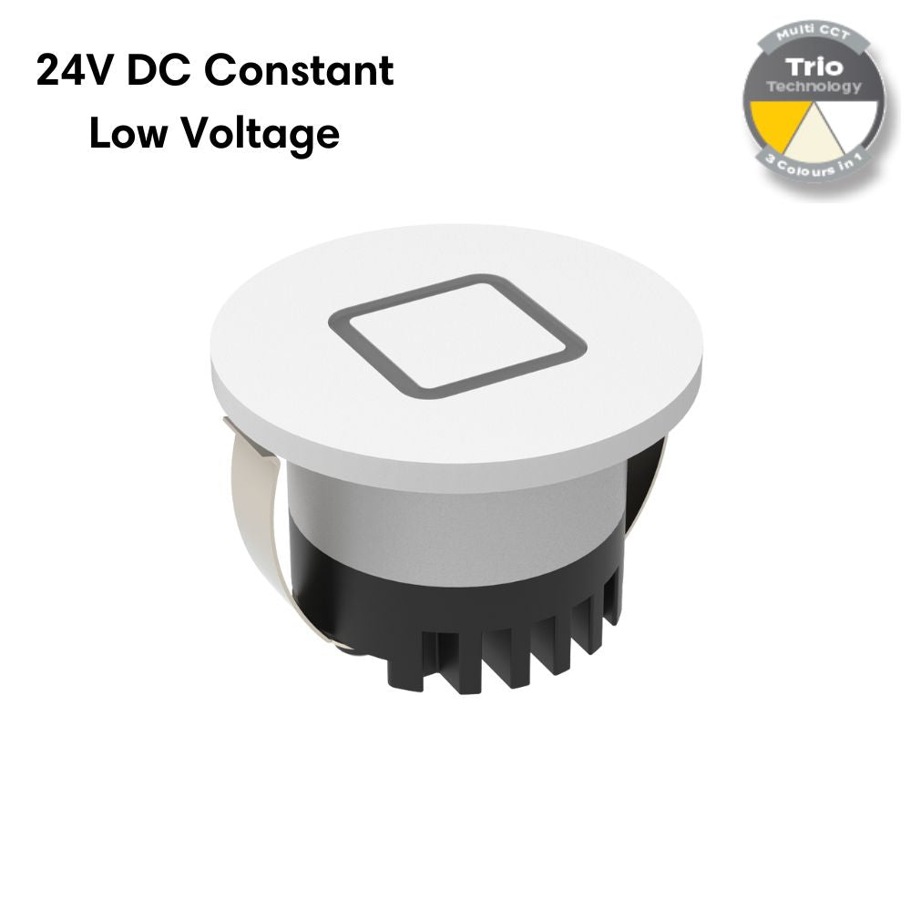 Domus AURA-24V-RND-WHT LED Step Light - 3W, 24V DC, Tri-Colour, IP20, Recessed, Round, 45mm, White - DRIVER REQUIRED-Domus Lighting-Ozlighting.com.au