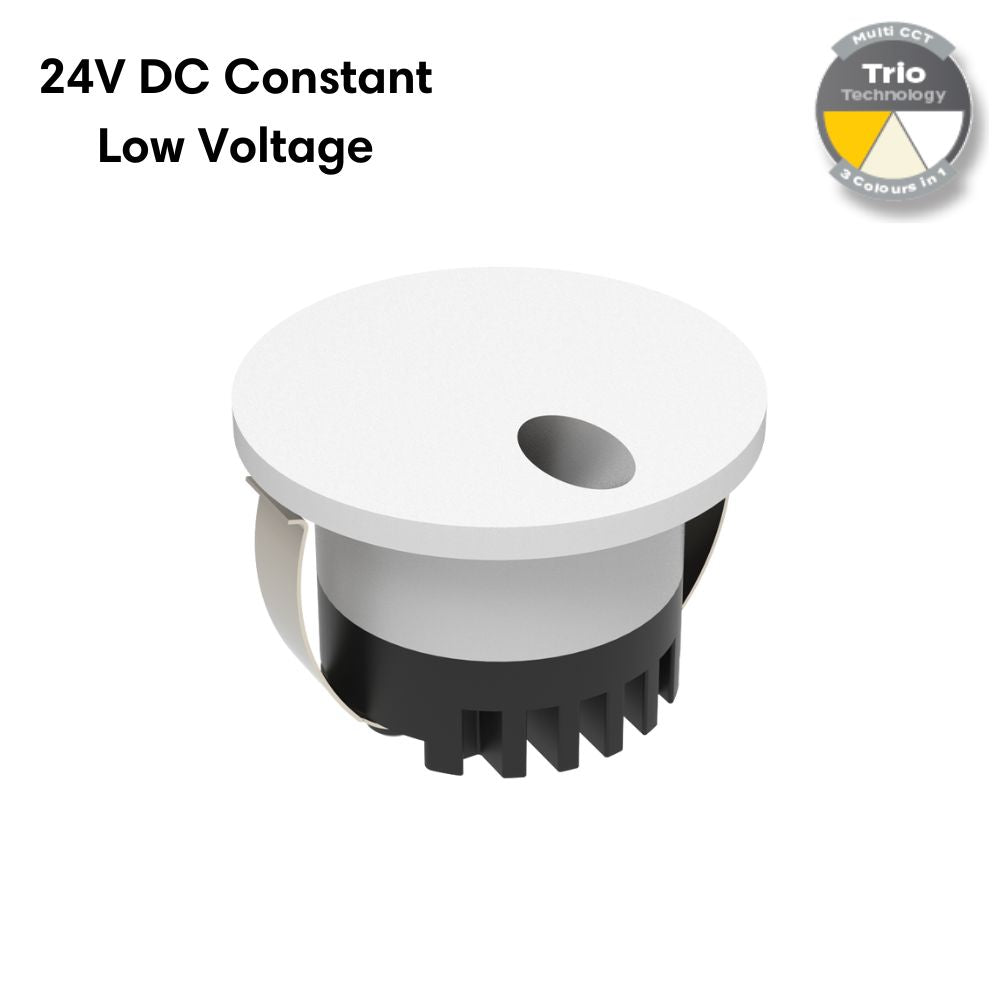 Domus AURA-24V-RND-WHT LED Step Light - 3W, 24V DC, Tri-Colour, IP20, Recessed, Round, 45mm, White - DRIVER REQUIRED-Domus Lighting-Ozlighting.com.au