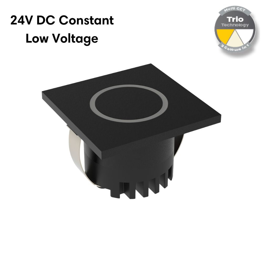 Domus AURA-24V-SQR-BLK LED Step Light - 3W, 24V DC, Tri-Colour, IP20, Recessed, Square, 45mm, Black - DRIVER REQUIRED-Domus Lighting-Ozlighting.com.au