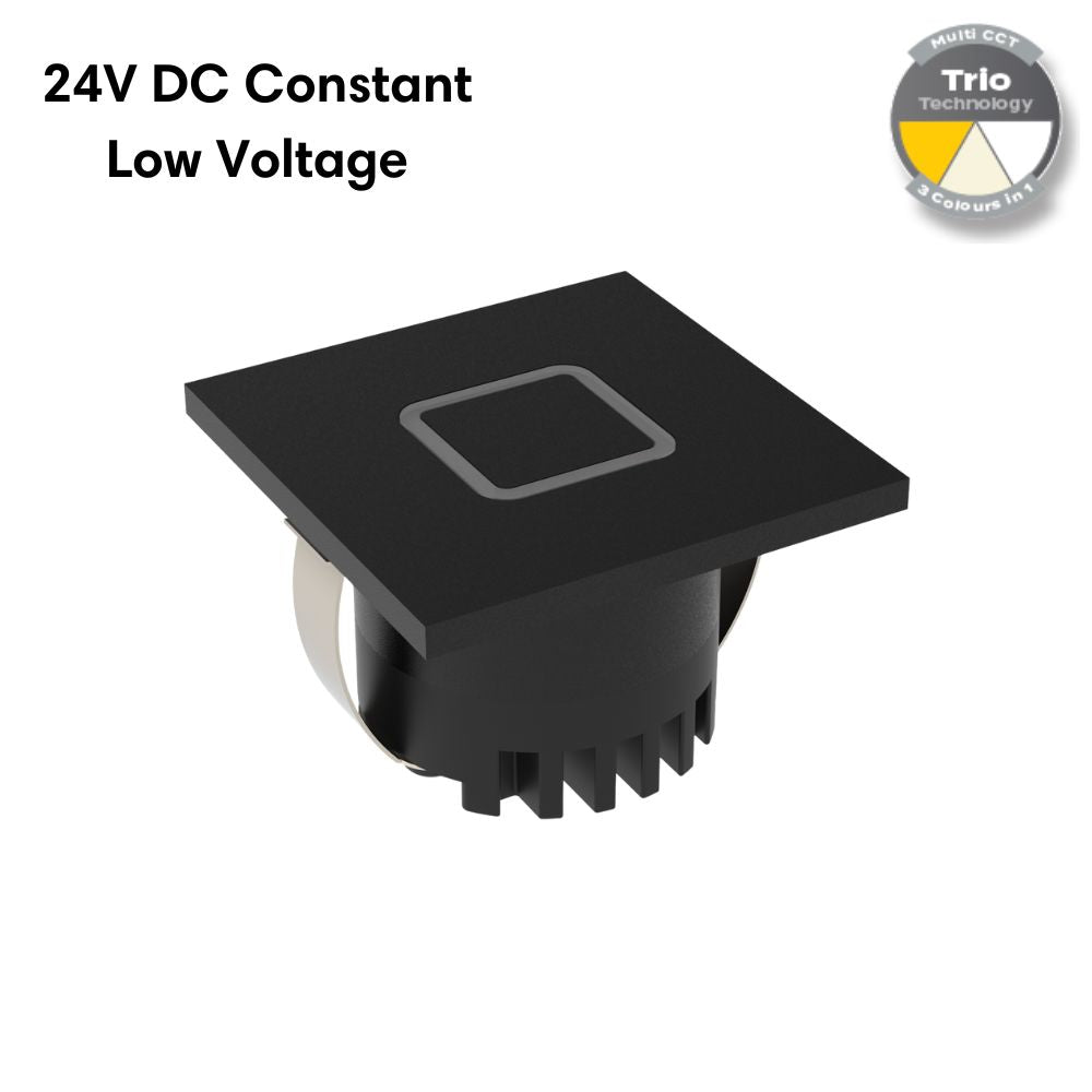 Domus AURA-24V-SQR-BLK LED Step Light - 3W, 24V DC, Tri-Colour, IP20, Recessed, Square, 45mm, Black - DRIVER REQUIRED-Domus Lighting-Ozlighting.com.au