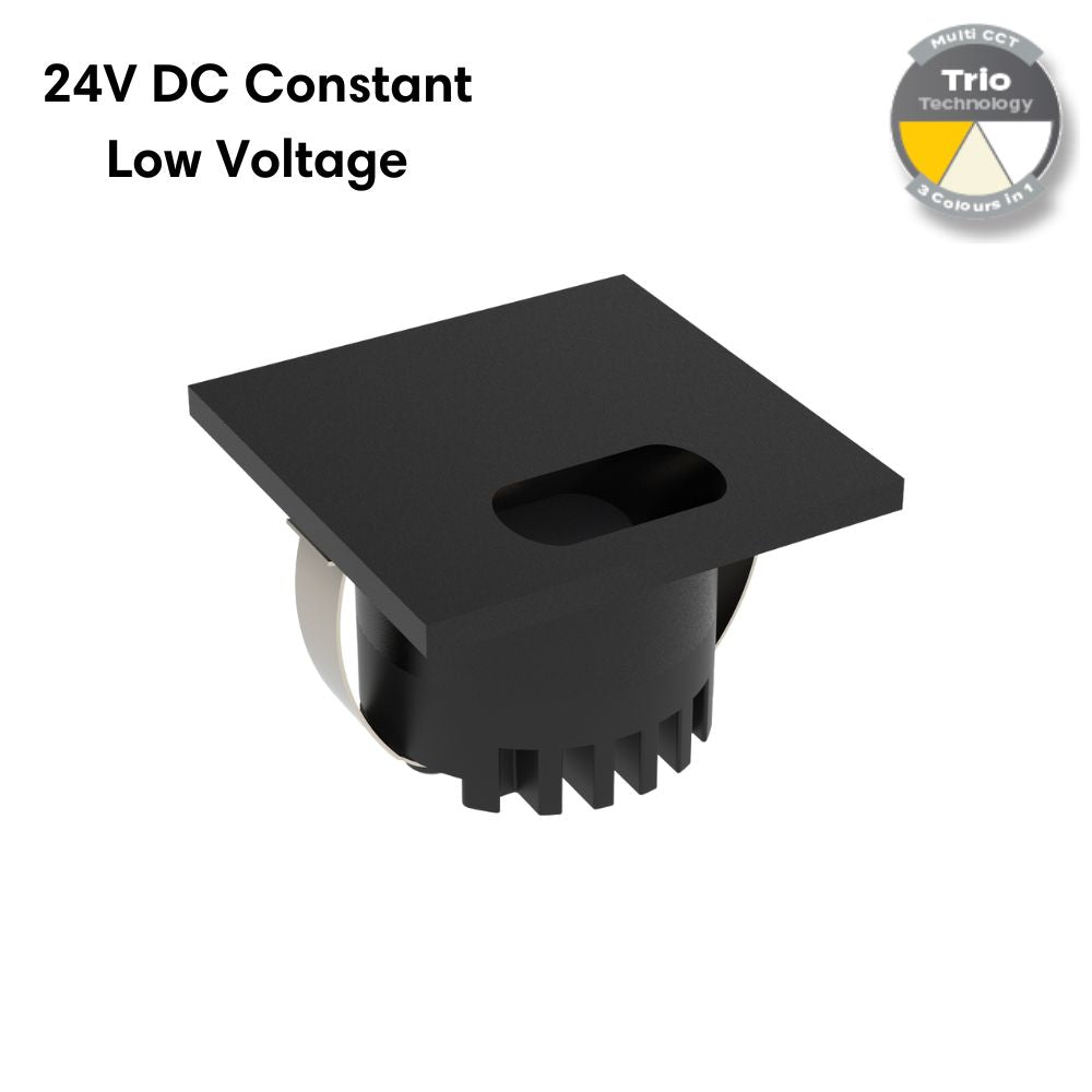 Domus AURA-24V-SQR-BLK LED Step Light - 3W, 24V DC, Tri-Colour, IP20, Recessed, Square, 45mm, Black - DRIVER REQUIRED-Domus Lighting-Ozlighting.com.au
