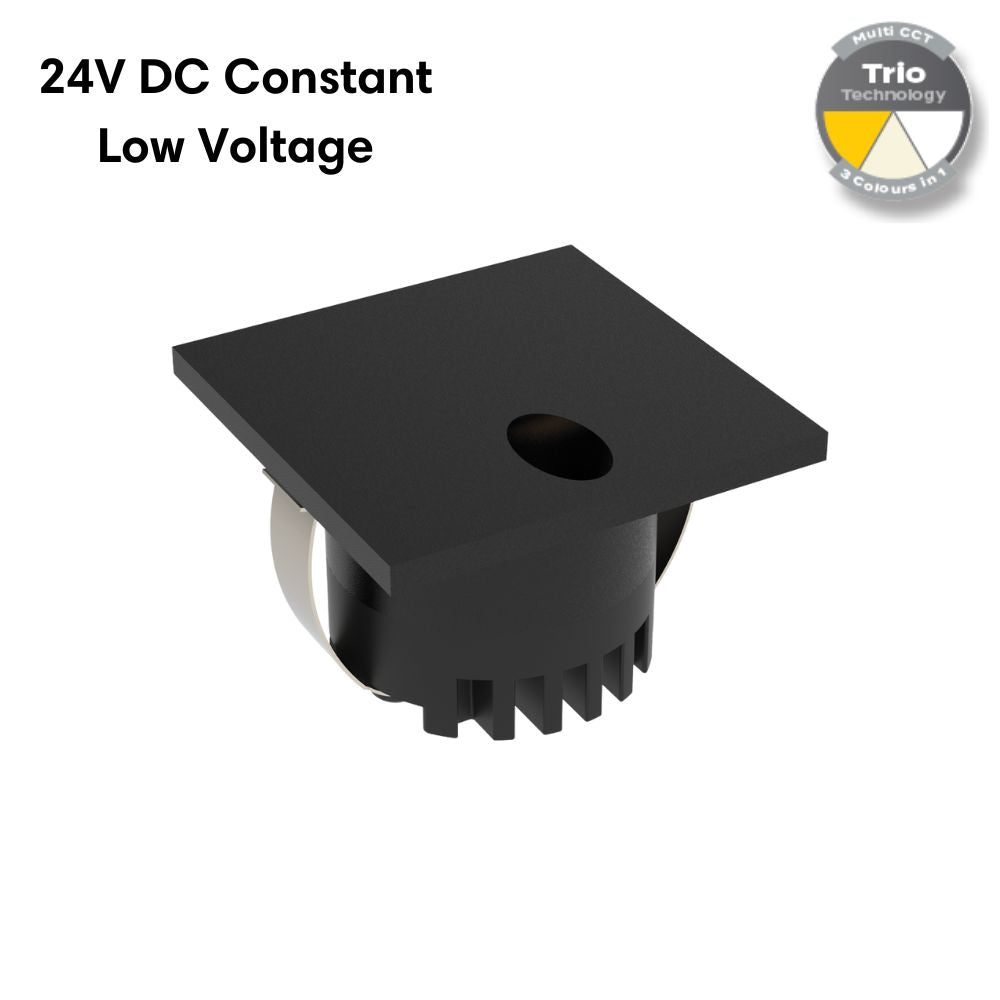 Domus AURA-24V-SQR-BLK LED Step Light - 3W, 24V DC, Tri-Colour, IP20, Recessed, Square, 45mm, Black - DRIVER REQUIRED-Domus Lighting-Ozlighting.com.au