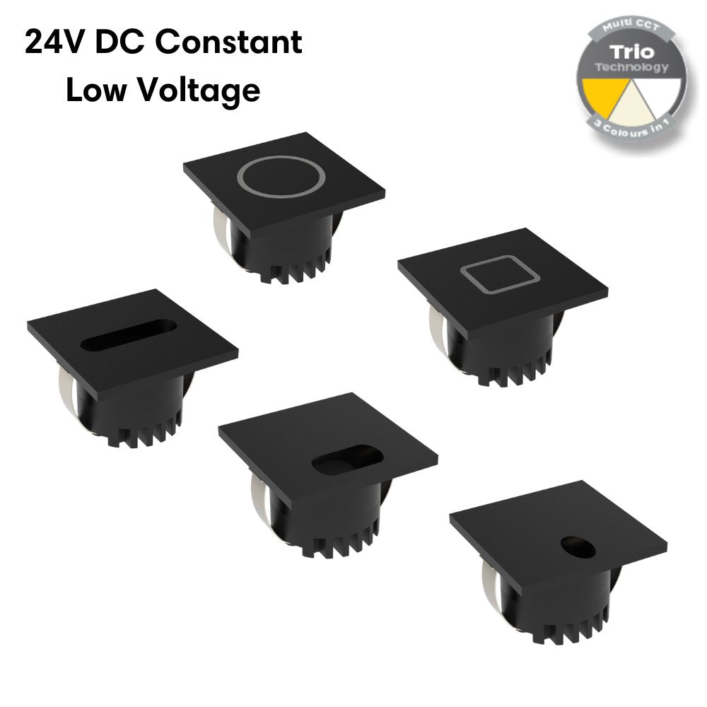 Domus AURA-24V-SQR-BLK LED Step Light - 3W, 24V DC, Tri-Colour, IP20, Recessed, Square, 45mm, Black - DRIVER REQUIRED-Domus Lighting-Ozlighting.com.au