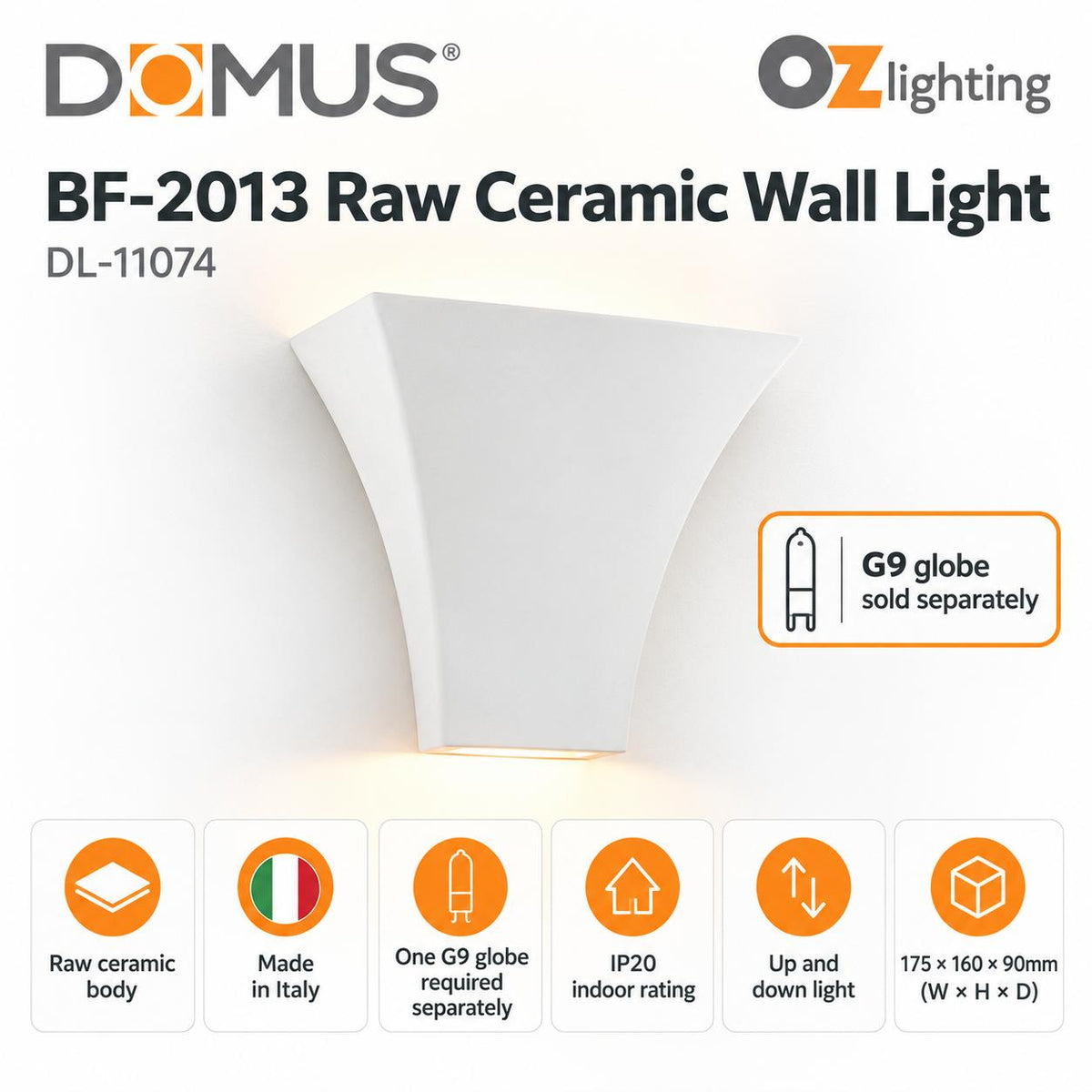 Domus BF-2013 Wall Light - Ceramic, Raw-Domus Lighting-Ozlighting.com.au