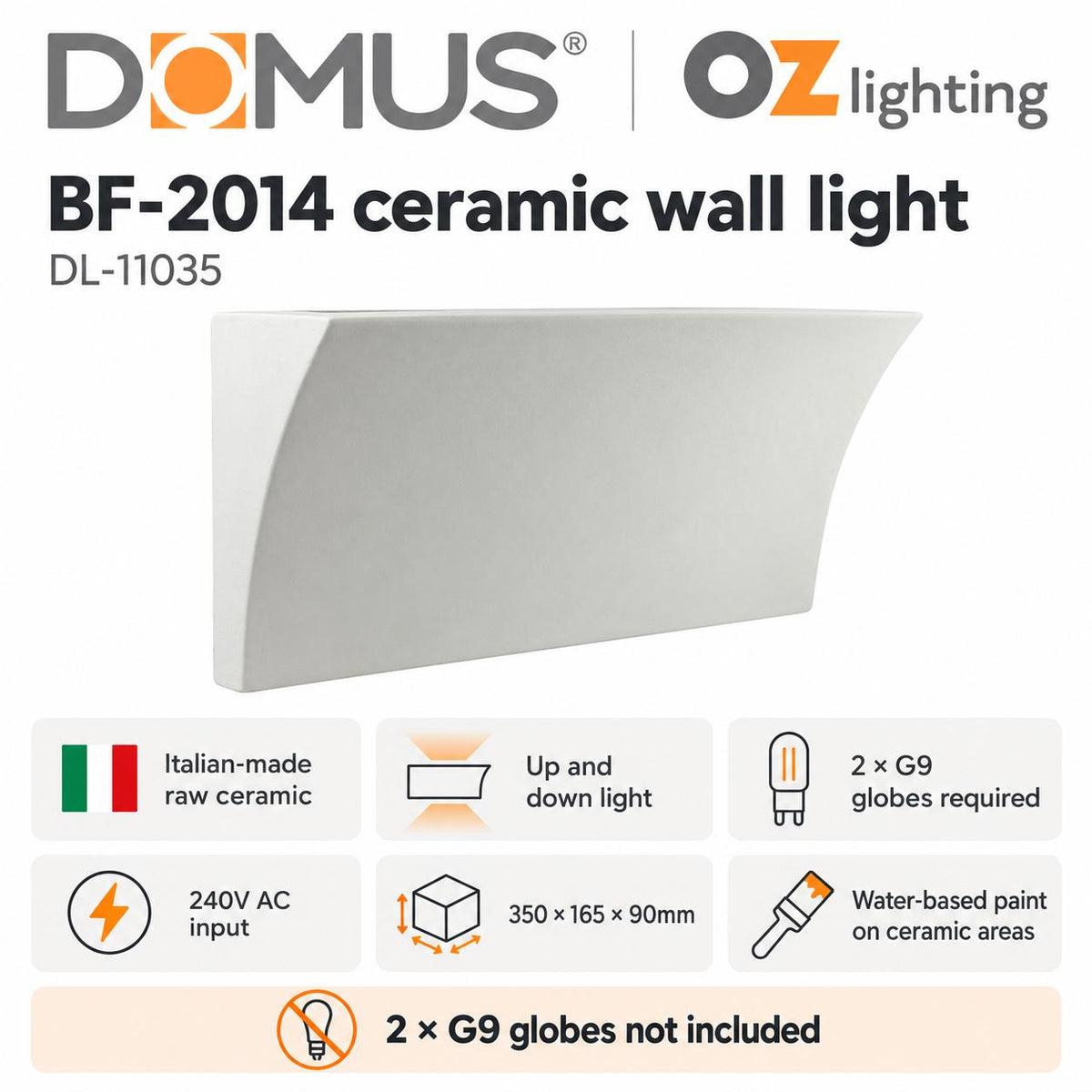 Domus BF-2014 Wall Light - Ceramic, Raw-Domus Lighting-Ozlighting.com.au
