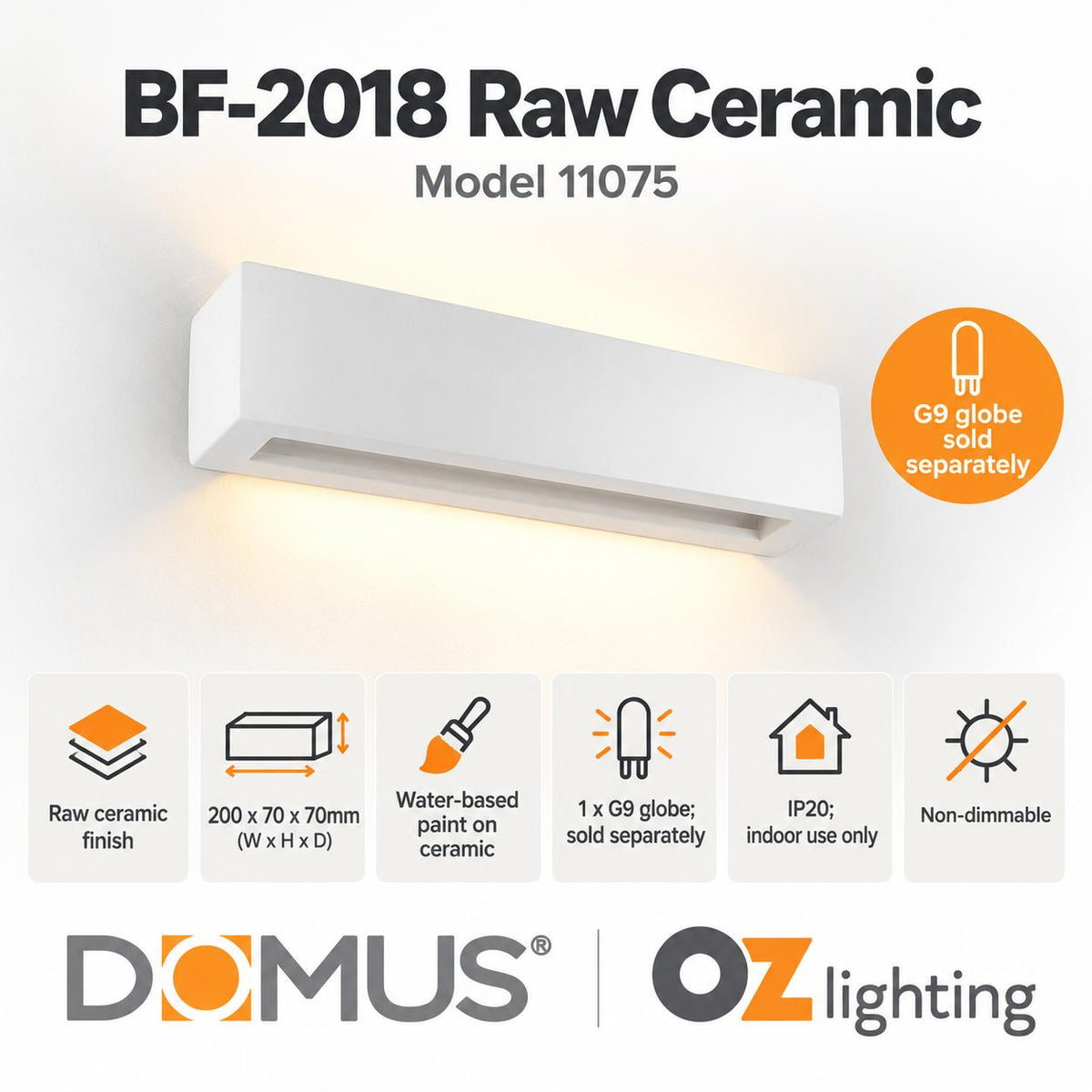 Domus BF-2018 Wall Light - Ceramic, Raw-Domus Lighting-Ozlighting.com.au