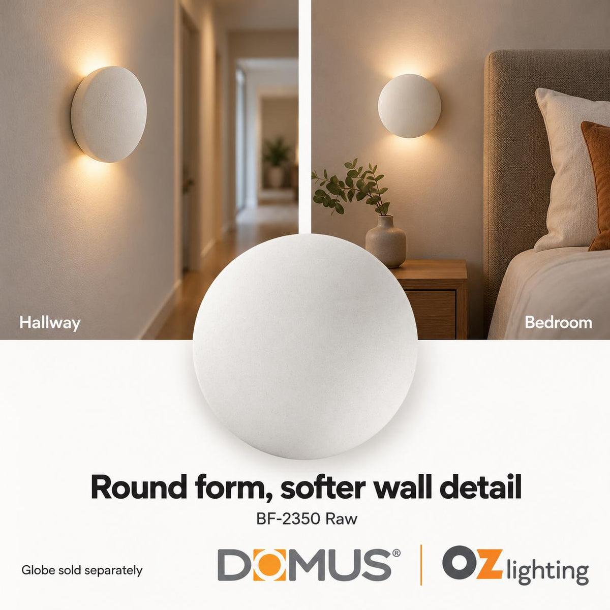 Domus BF-2350 Wall Light - Ceramic, Round, Raw-Domus Lighting-Ozlighting.com.au