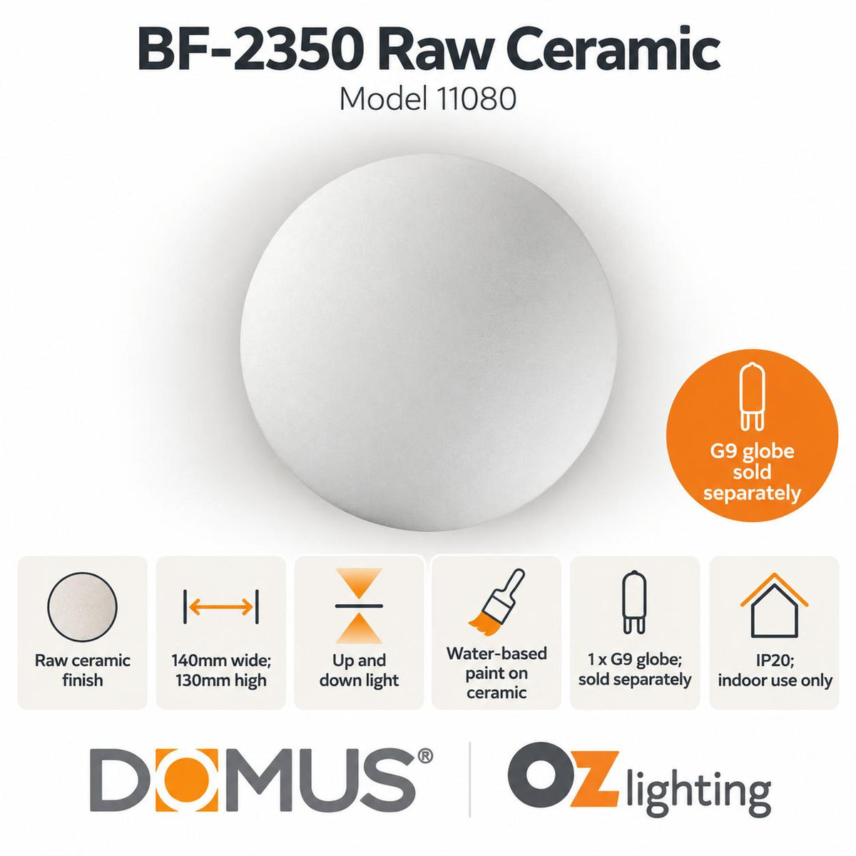 Domus BF-2350 Wall Light - Ceramic, Round, Raw-Domus Lighting-Ozlighting.com.au