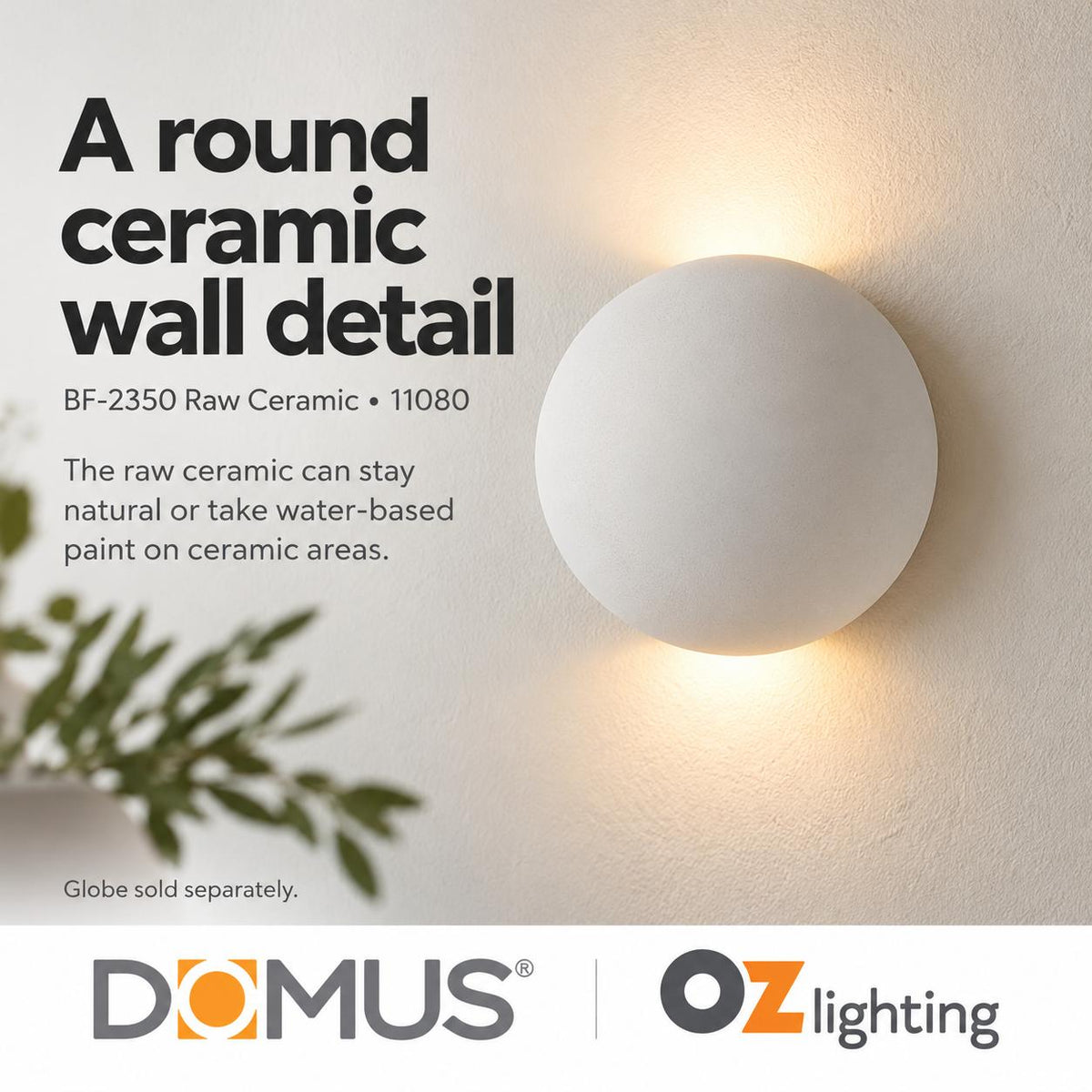 Domus BF-2350 Wall Light - Ceramic, Round, Raw-Domus Lighting-Ozlighting.com.au