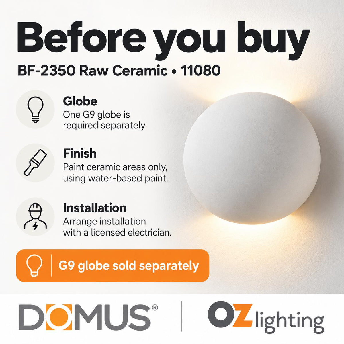 Domus BF-2350 Wall Light - Ceramic, Round, Raw-Domus Lighting-Ozlighting.com.au