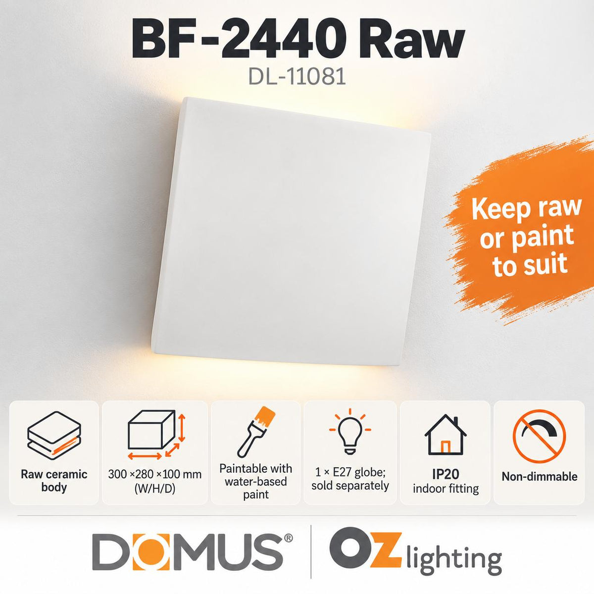 Domus BF-2440 Wall Light - Ceramic, Raw-Domus Lighting-Ozlighting.com.au