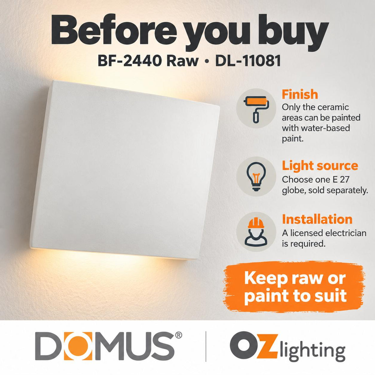 Domus BF-2440 Wall Light - Ceramic, Raw-Domus Lighting-Ozlighting.com.au