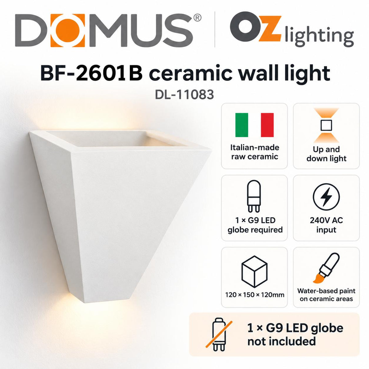 Domus BF-2601B Wall Light - Ceramic, Raw-Domus Lighting-Ozlighting.com.au