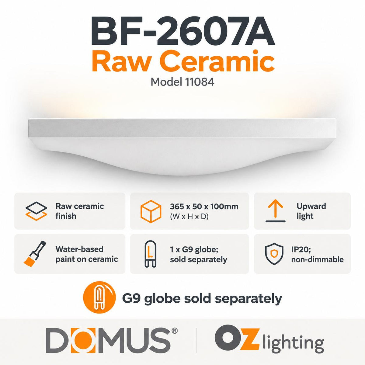 Domus BF-2607A Wall Light - Ceramic, Raw-Domus Lighting-Ozlighting.com.au