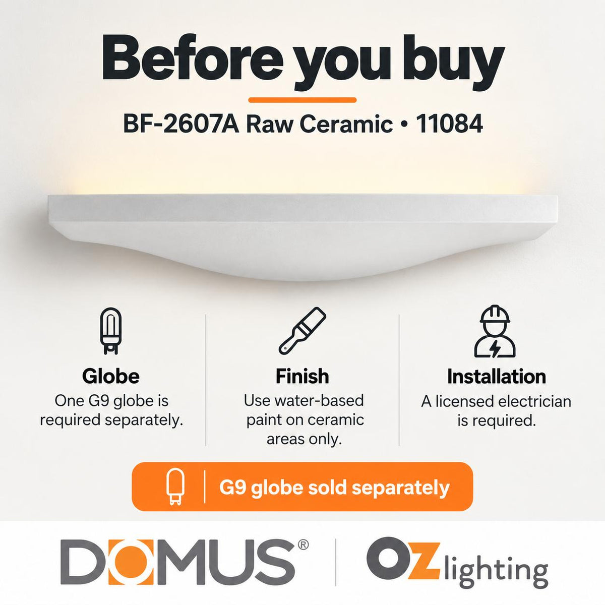 Domus BF-2607A Wall Light - Ceramic, Raw-Domus Lighting-Ozlighting.com.au
