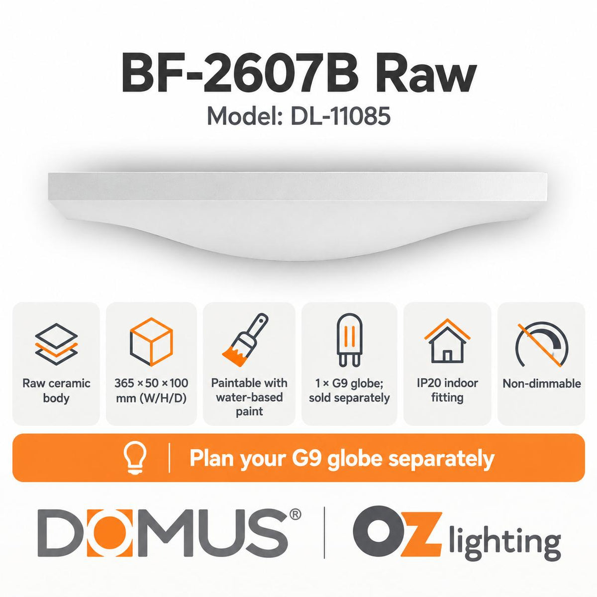 Domus BF-2607B Wall Light - Ceramic, Raw-Domus Lighting-Ozlighting.com.au