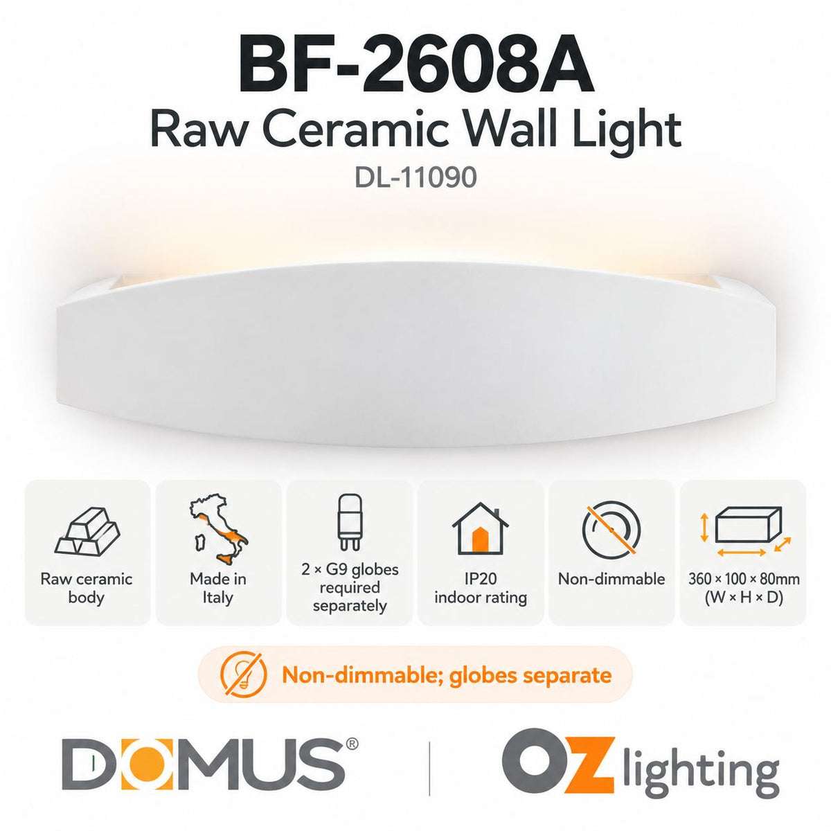Domus BF-2608A Wall Light - Ceramic, Raw-Domus Lighting-Ozlighting.com.au