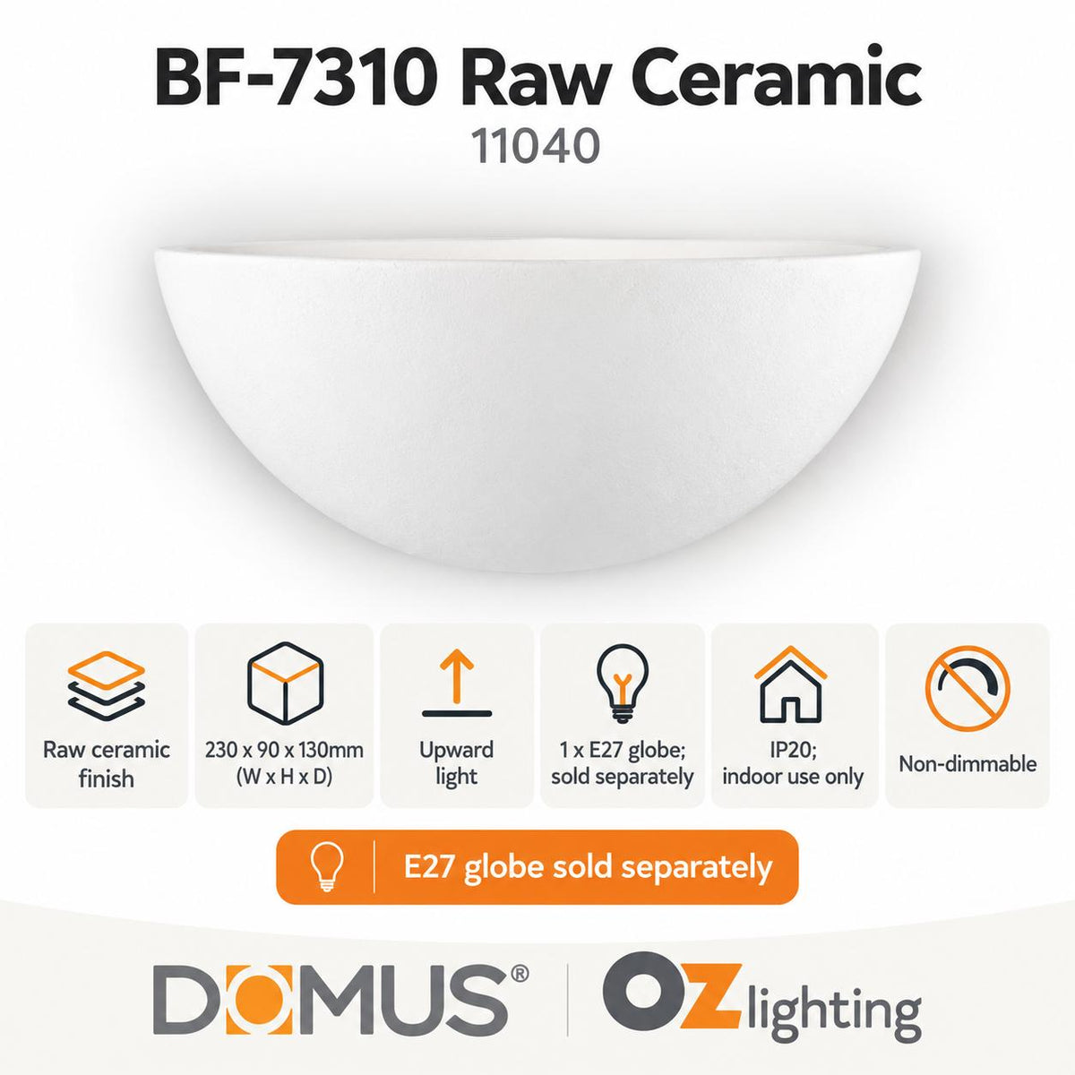 Domus BF-7310 Wall Light - Ceramic, Raw-Domus Lighting-Ozlighting.com.au