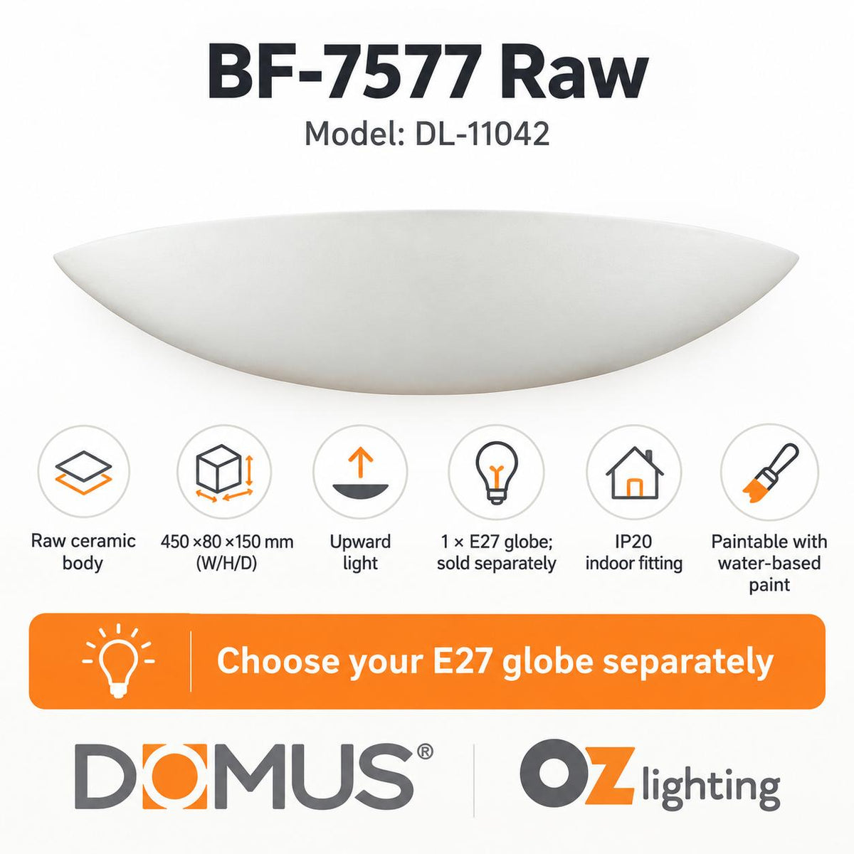 Domus BF-7577 Wall Light - Ceramic, Raw-Domus Lighting-Ozlighting.com.au