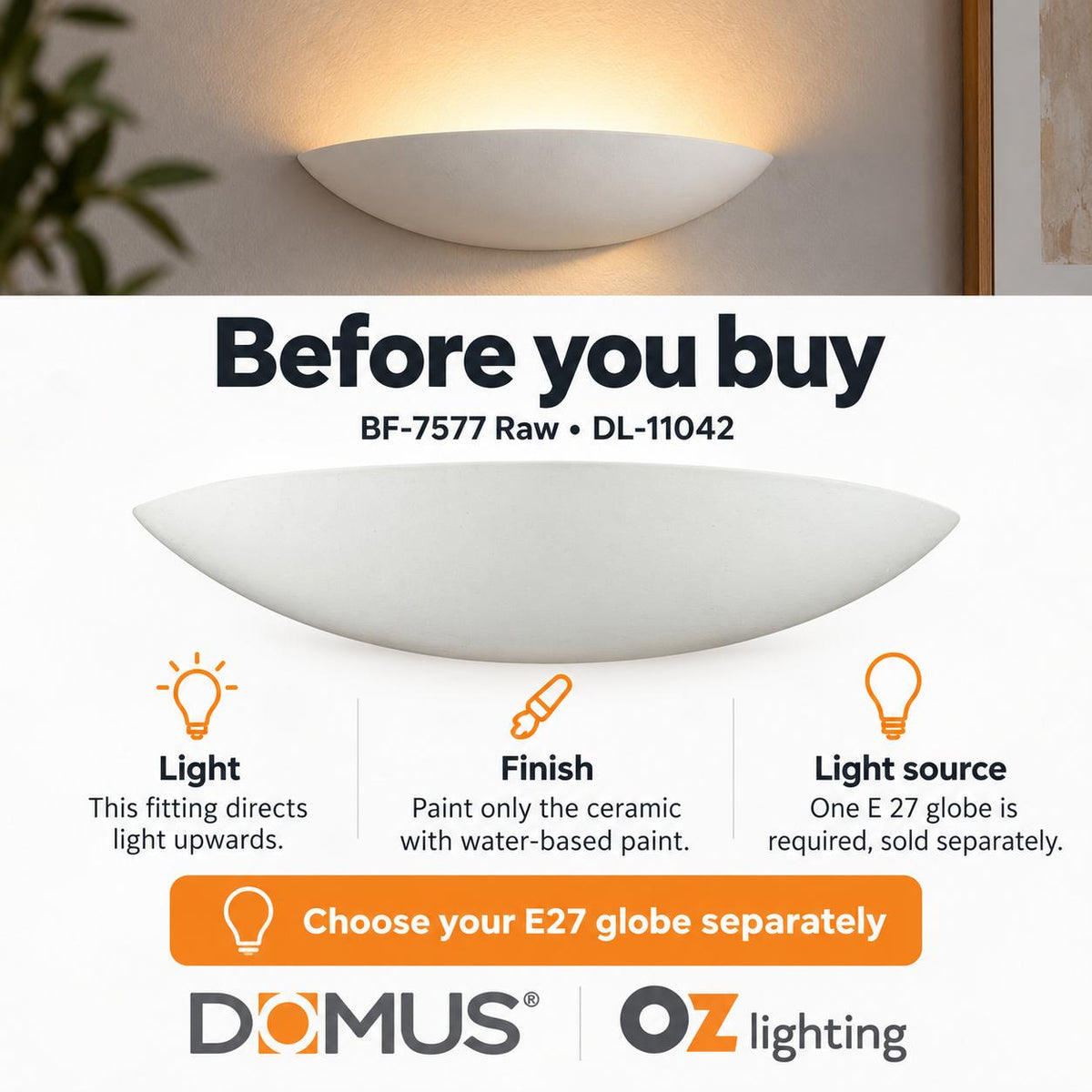 Domus BF-7577 Wall Light - Ceramic, Raw-Domus Lighting-Ozlighting.com.au