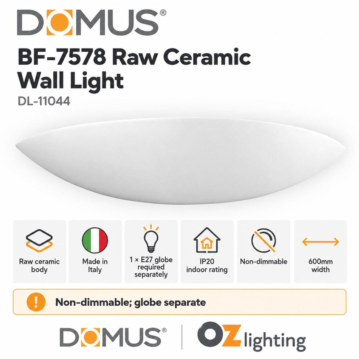 Domus BF-7578 Wall Light - Ceramic, Raw-Domus Lighting-Ozlighting.com.au