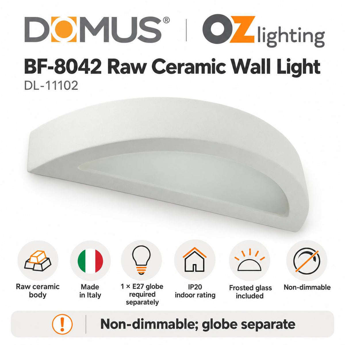 Domus BF-8042 Wall Light - Ceramic, Raw-Domus Lighting-Ozlighting.com.au