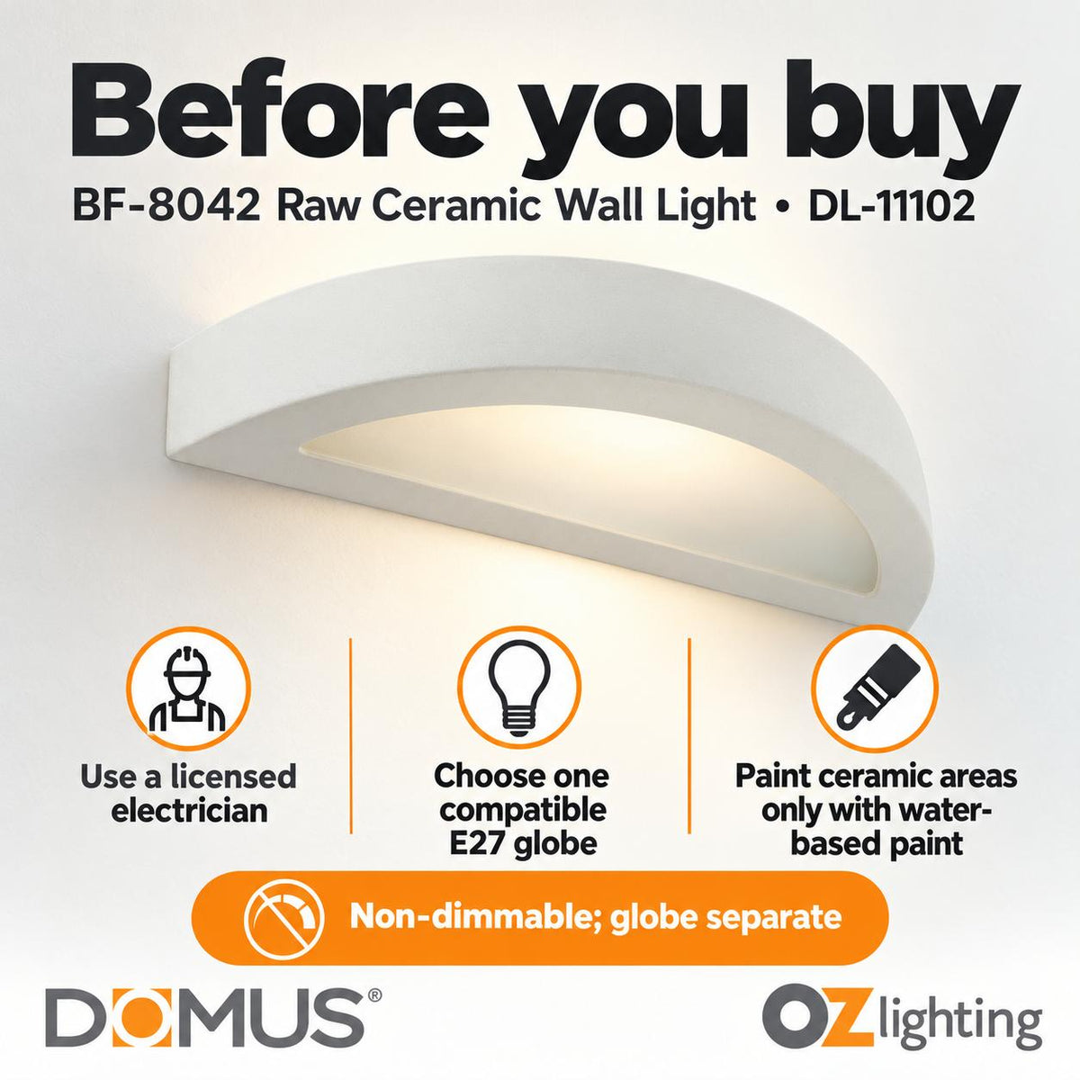 Domus BF-8042 Wall Light - Ceramic, Raw-Domus Lighting-Ozlighting.com.au