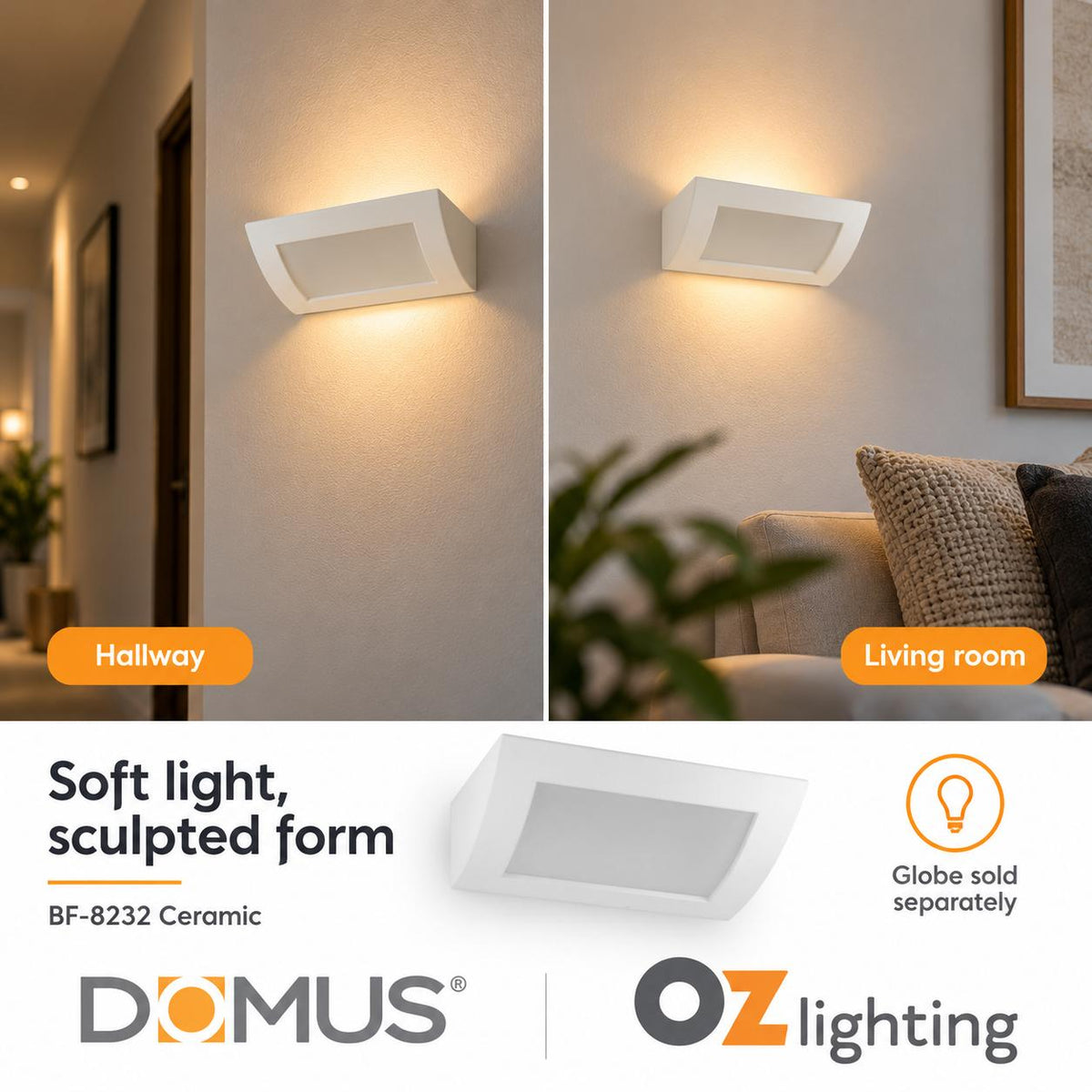 Domus BF-8232 Wall Light - Ceramic, Raw-Domus Lighting-Ozlighting.com.au