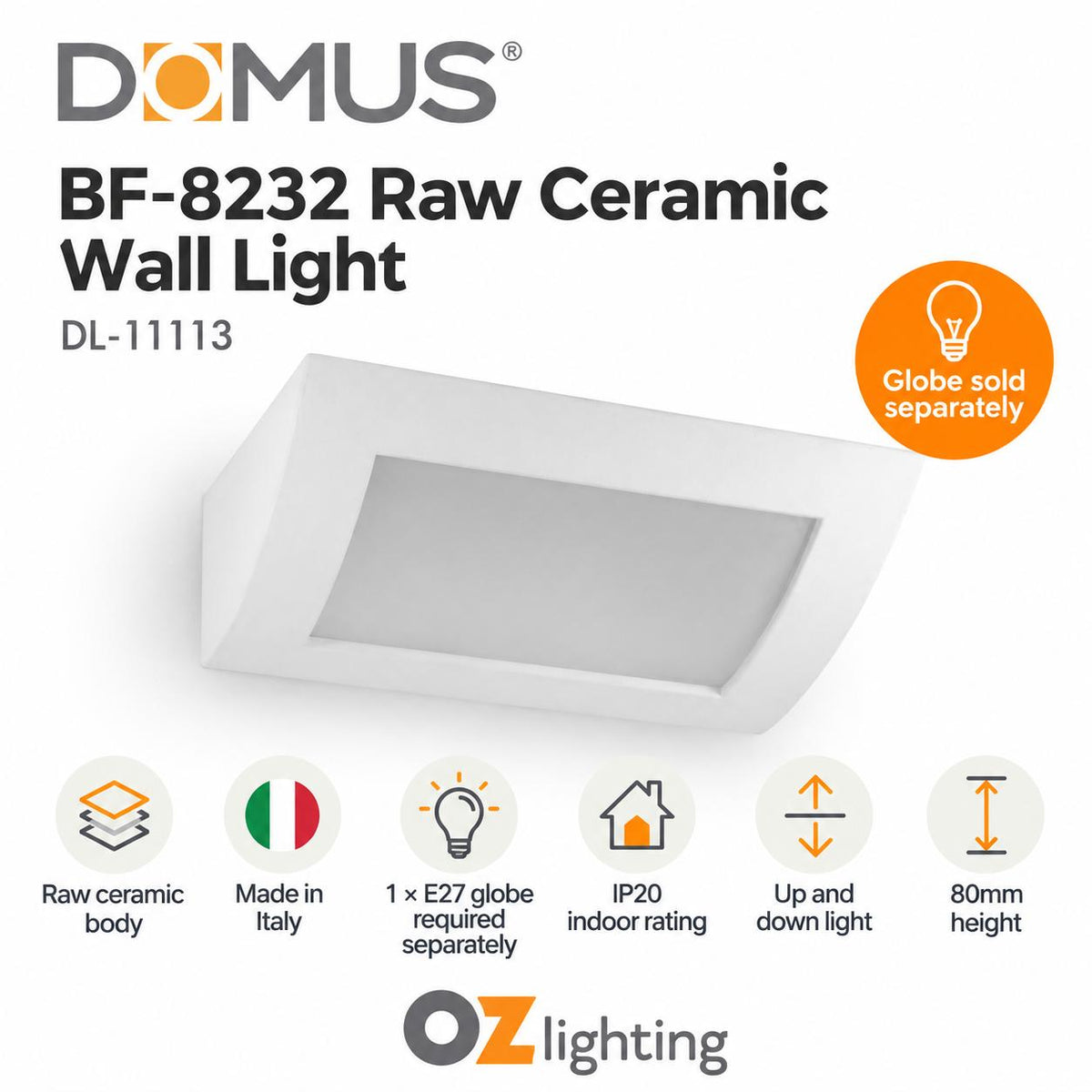 Domus BF-8232 Wall Light - Ceramic, Raw-Domus Lighting-Ozlighting.com.au