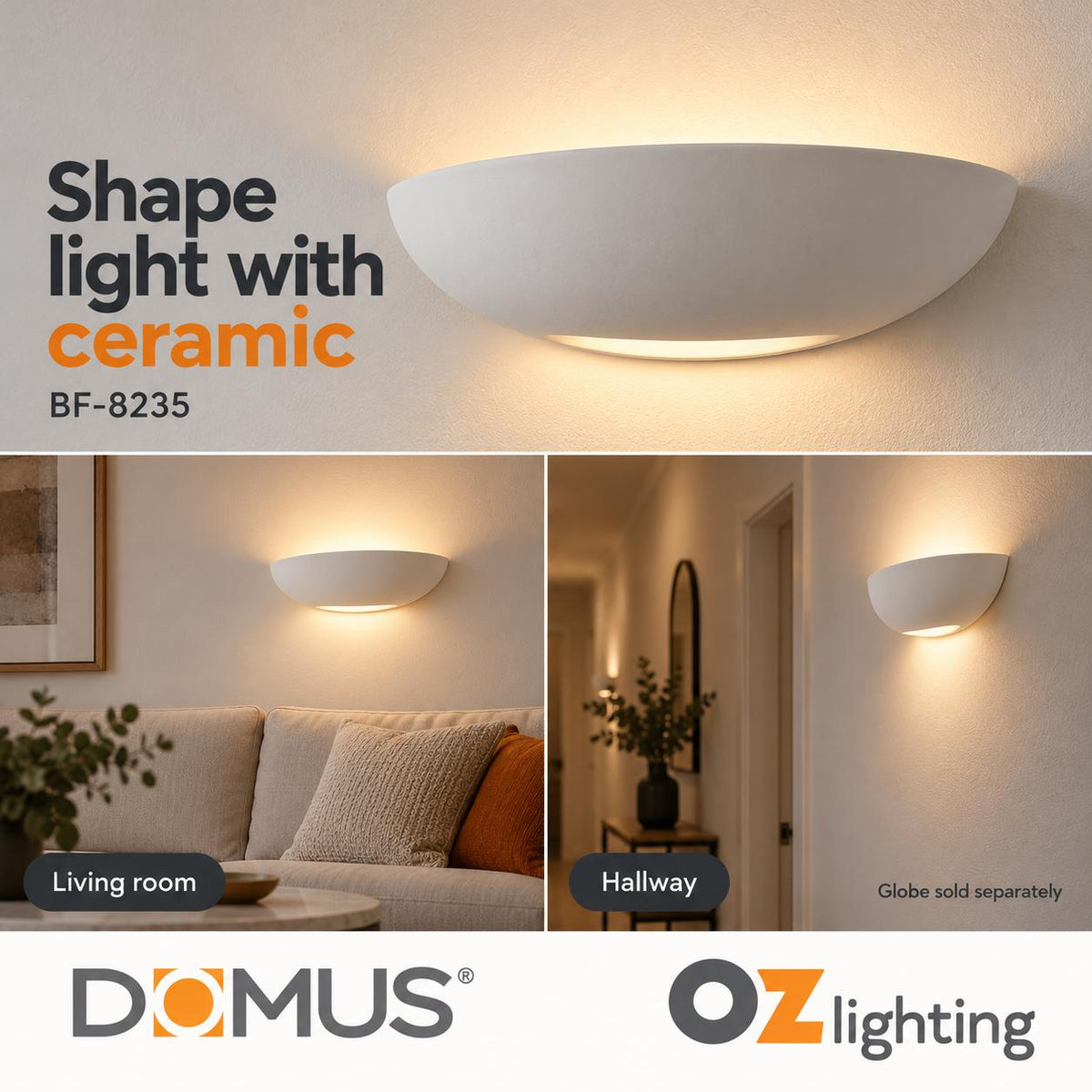 Domus BF-8235 Wall Light - Ceramic, Raw-Domus Lighting-Ozlighting.com.au