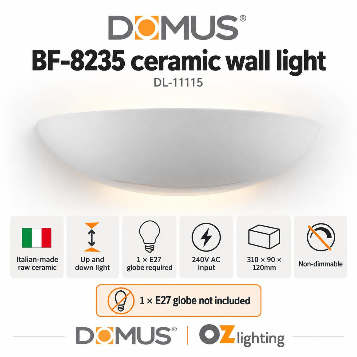 Domus BF-8235 Wall Light - Ceramic, Raw-Domus Lighting-Ozlighting.com.au